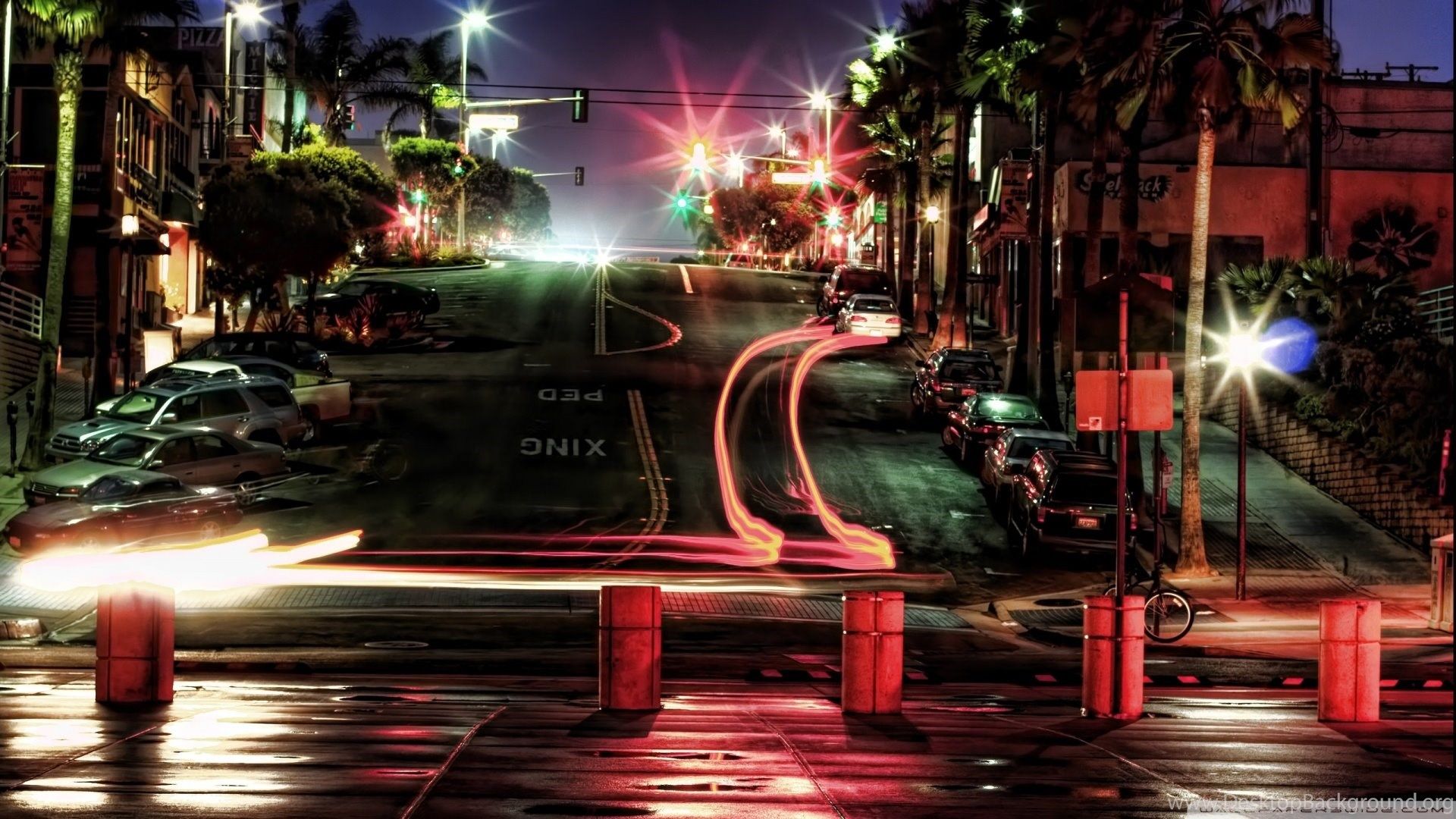 Wallpaper Traffic Light Car Lights At Night HD High Definition