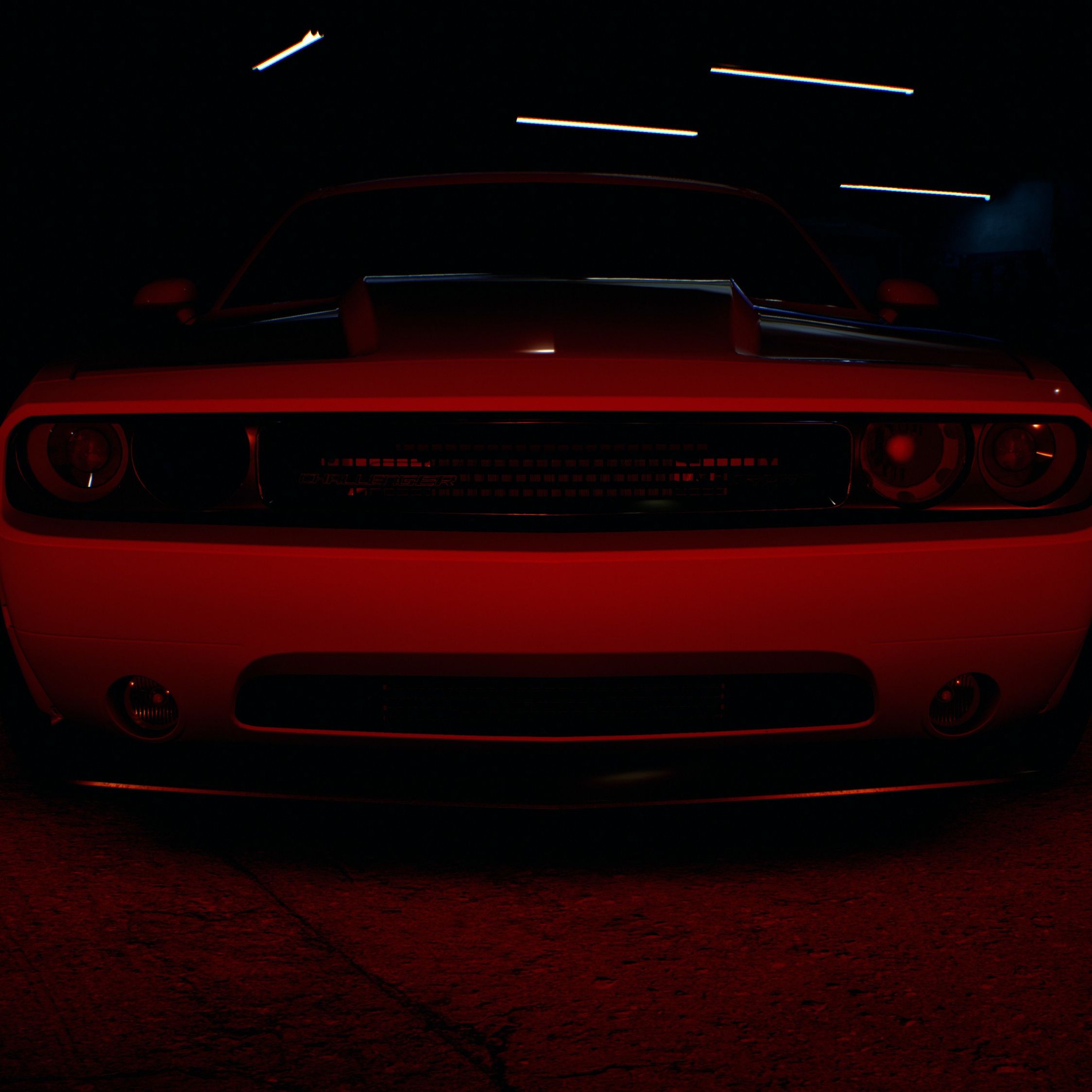 Download 2248x2248 wallpaper headlight, dodge challenger, video