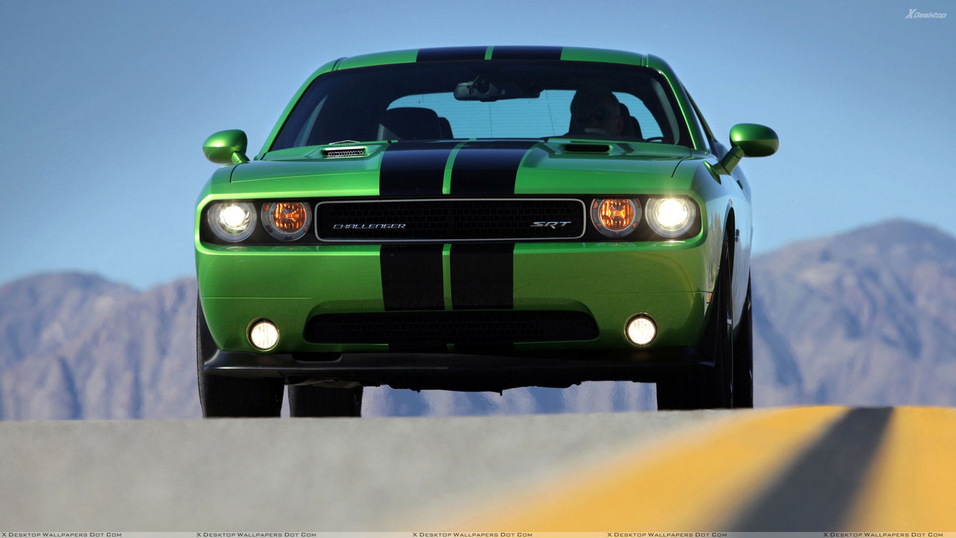 Front Pose Of Dodge Challenger SRT8 HeadLights On Wallpaper