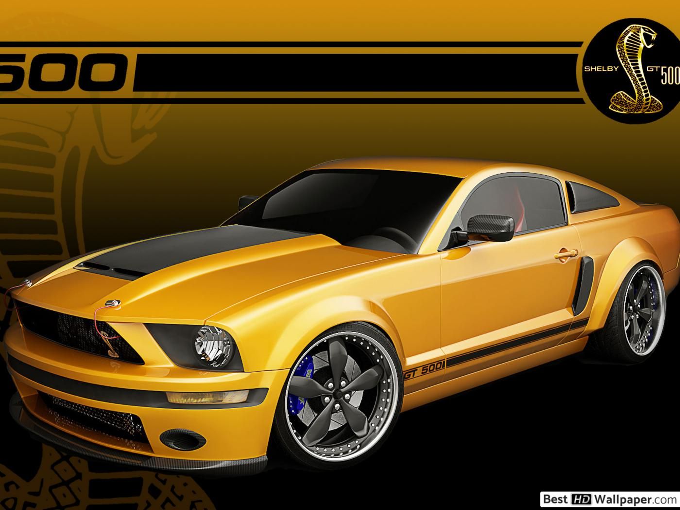 Yellow Ford Mustang Shelby GT500 sport car HD wallpaper download