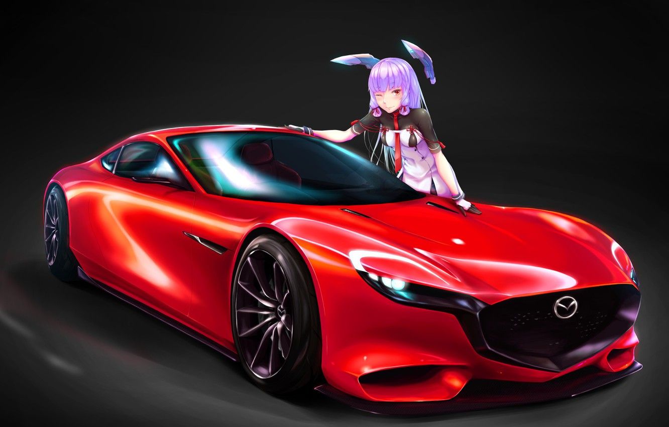 Wallpaper car, red, girl, supercar, mecha, anime, japanese, prety