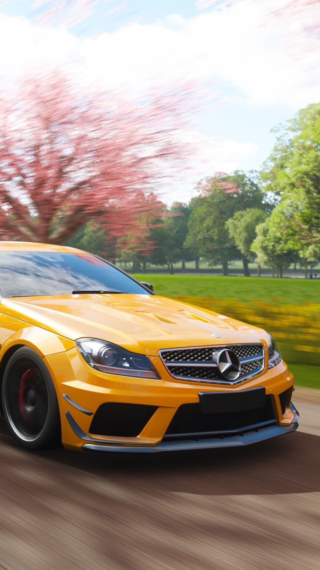 Mercedes Benz AMG C63 Yellow Car, Speed, Forza Horizon 1080x1920