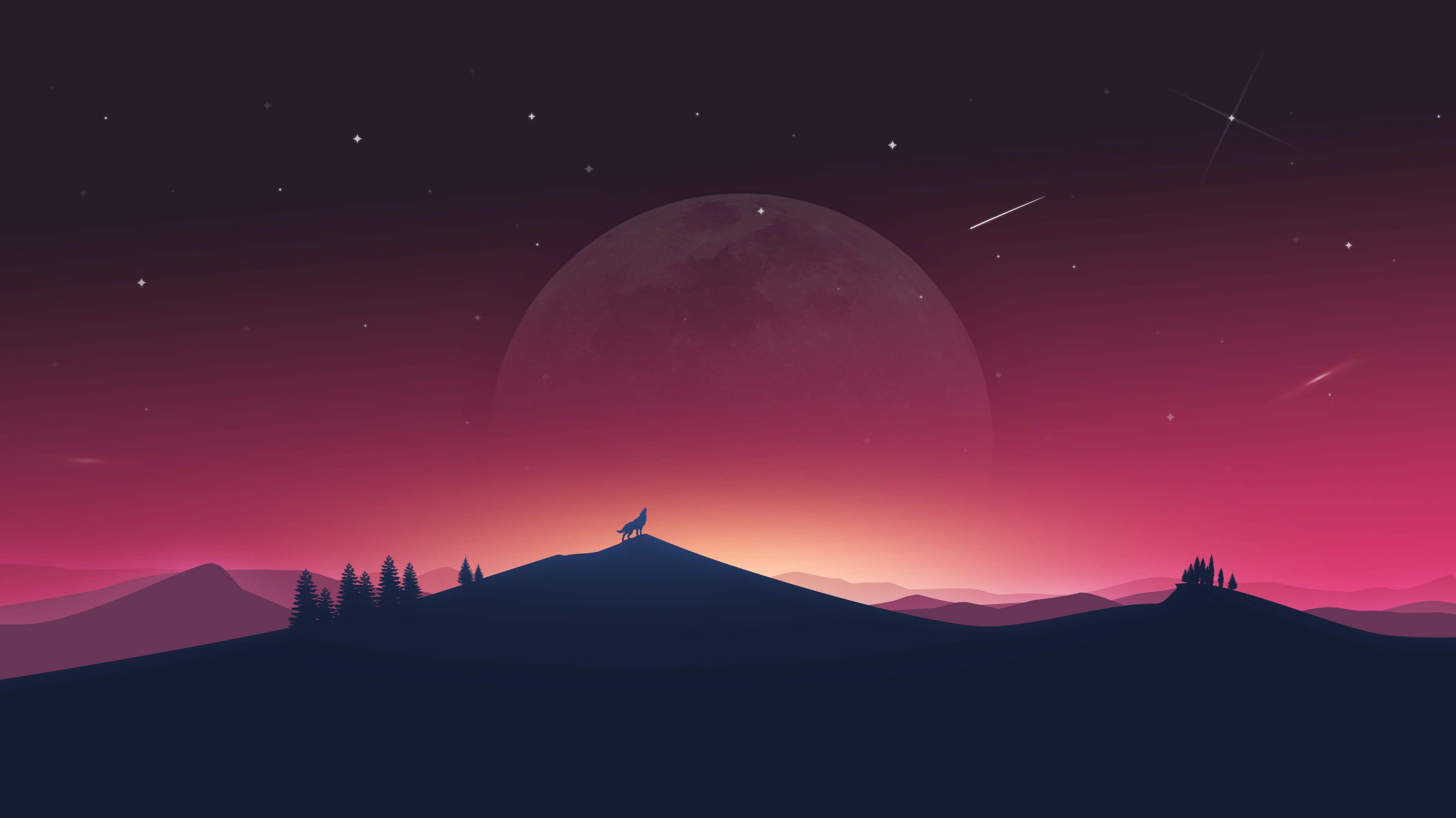 geometric wolf and moon wallpaper