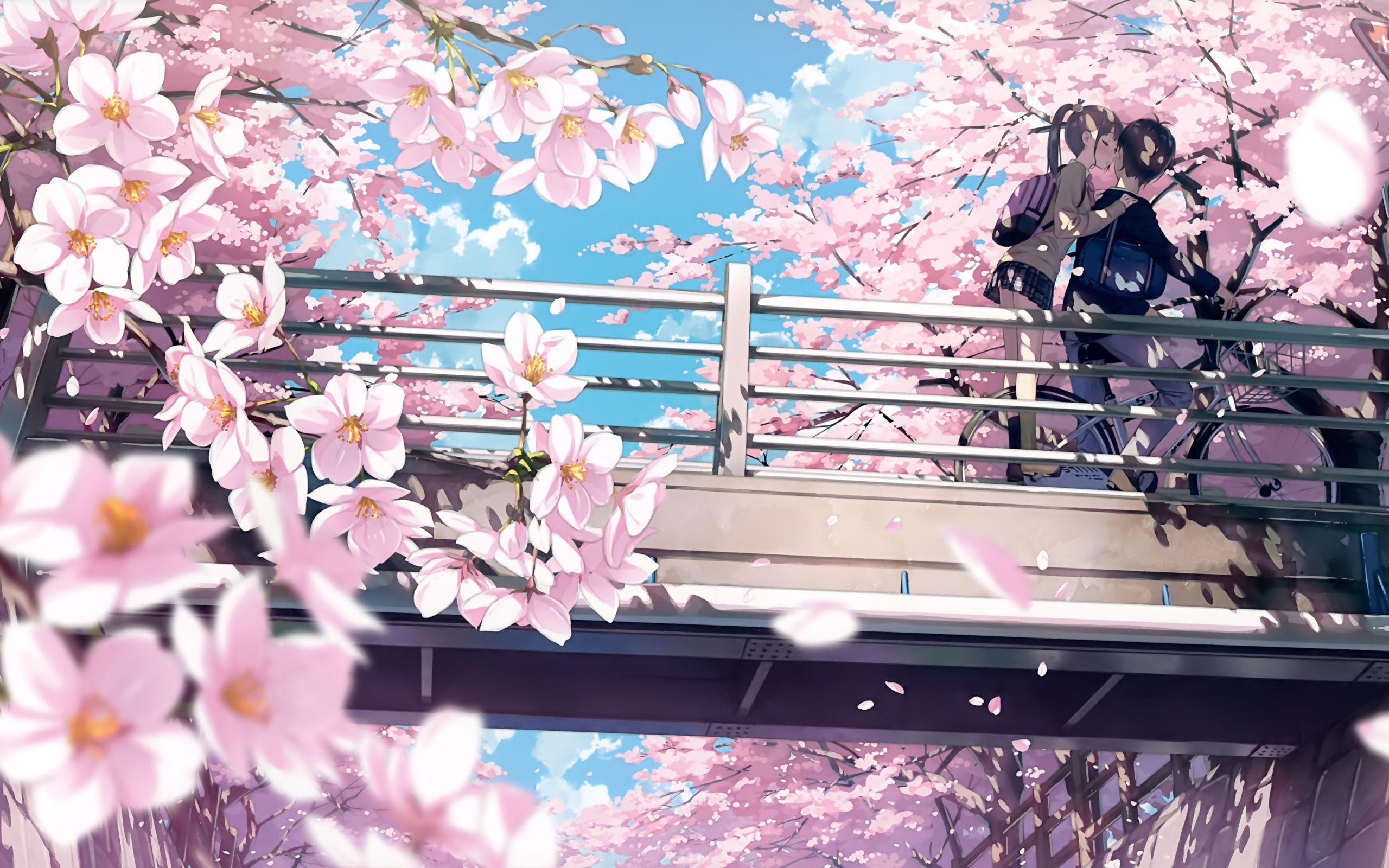 Desktop Wallpapers Cherry Blossom, Anime, Couple, Kiss, 4k, Hd.