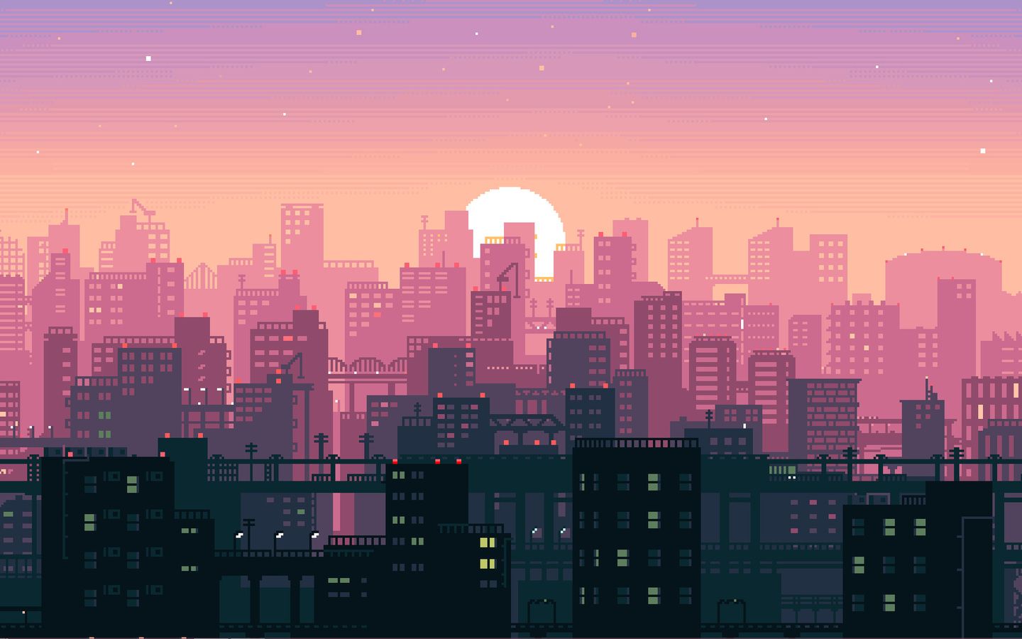 Bit Pixel Art City 1440x900 Resolution HD 4k Wallpaper