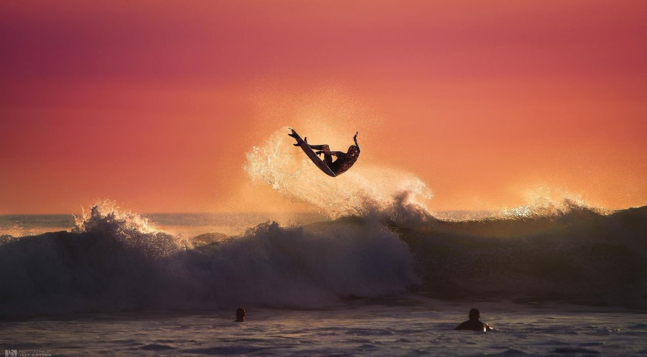Art desktop sea sport Summer sunset surfing waves wallpaper