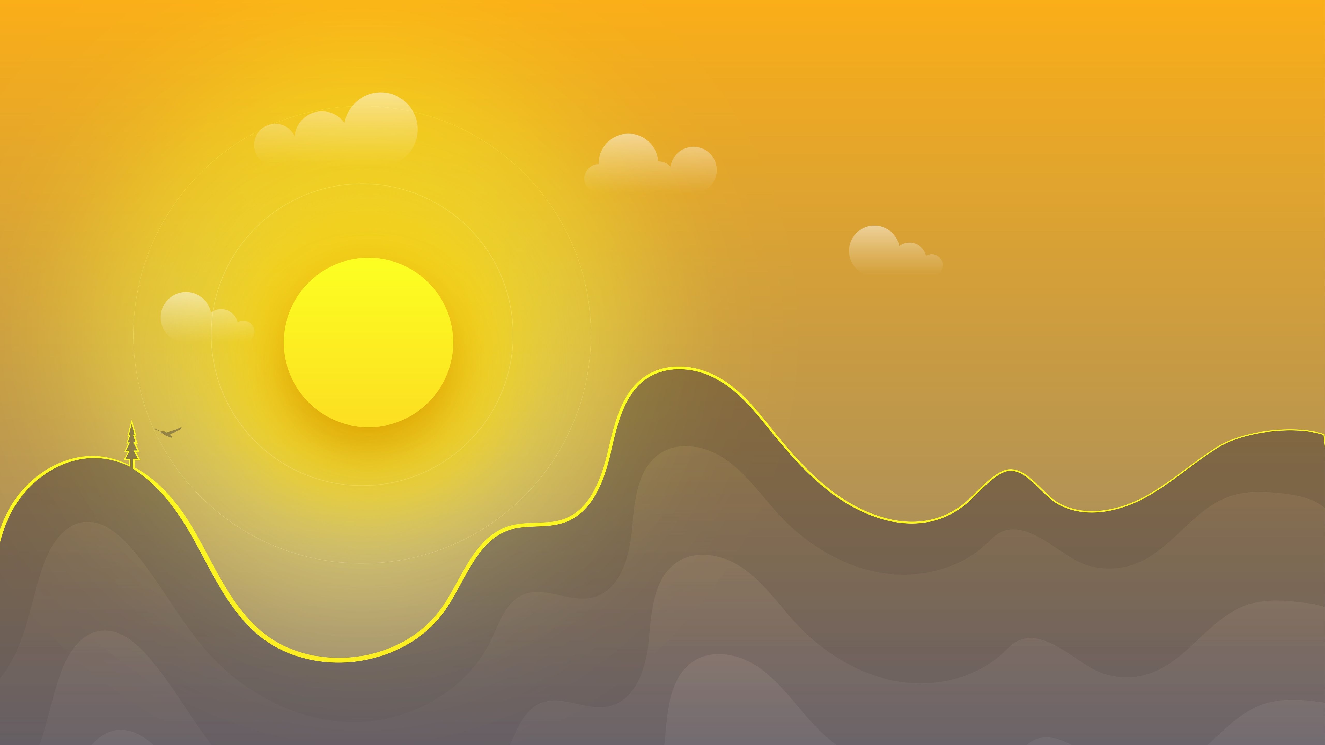 Yellow Sun Summer Art 5K Wallpaper, HD Artist 4K