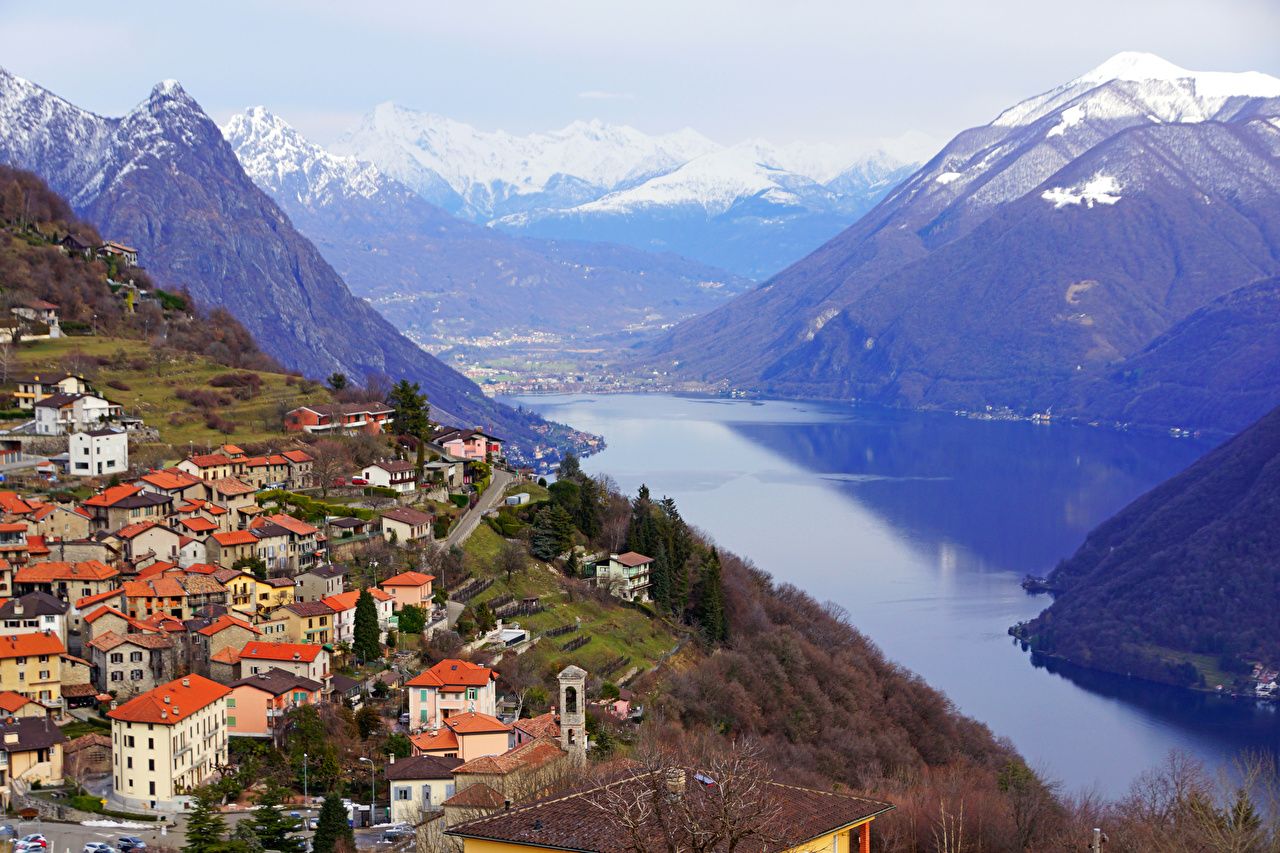 image Switzerland Lugano Mountains Lake landscape photography