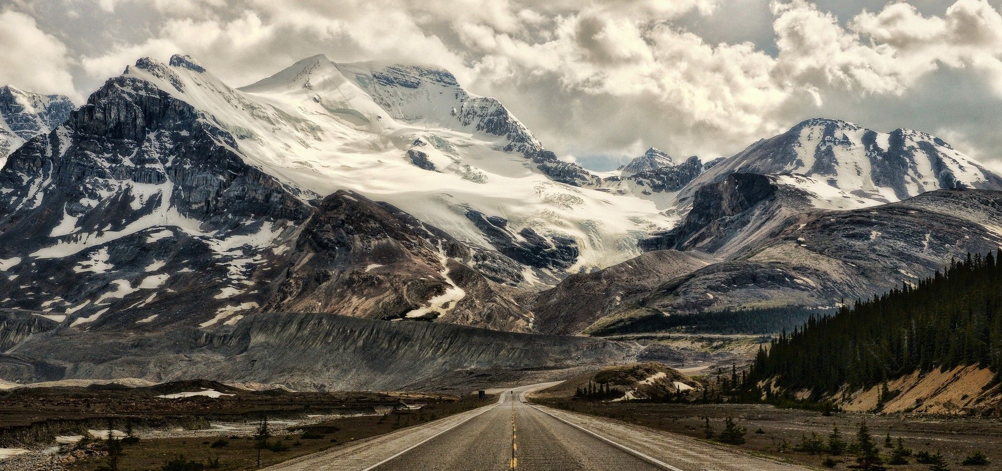 nature, Landscape, Mountains, Road, Panoramas, Snowy Peak, Clouds