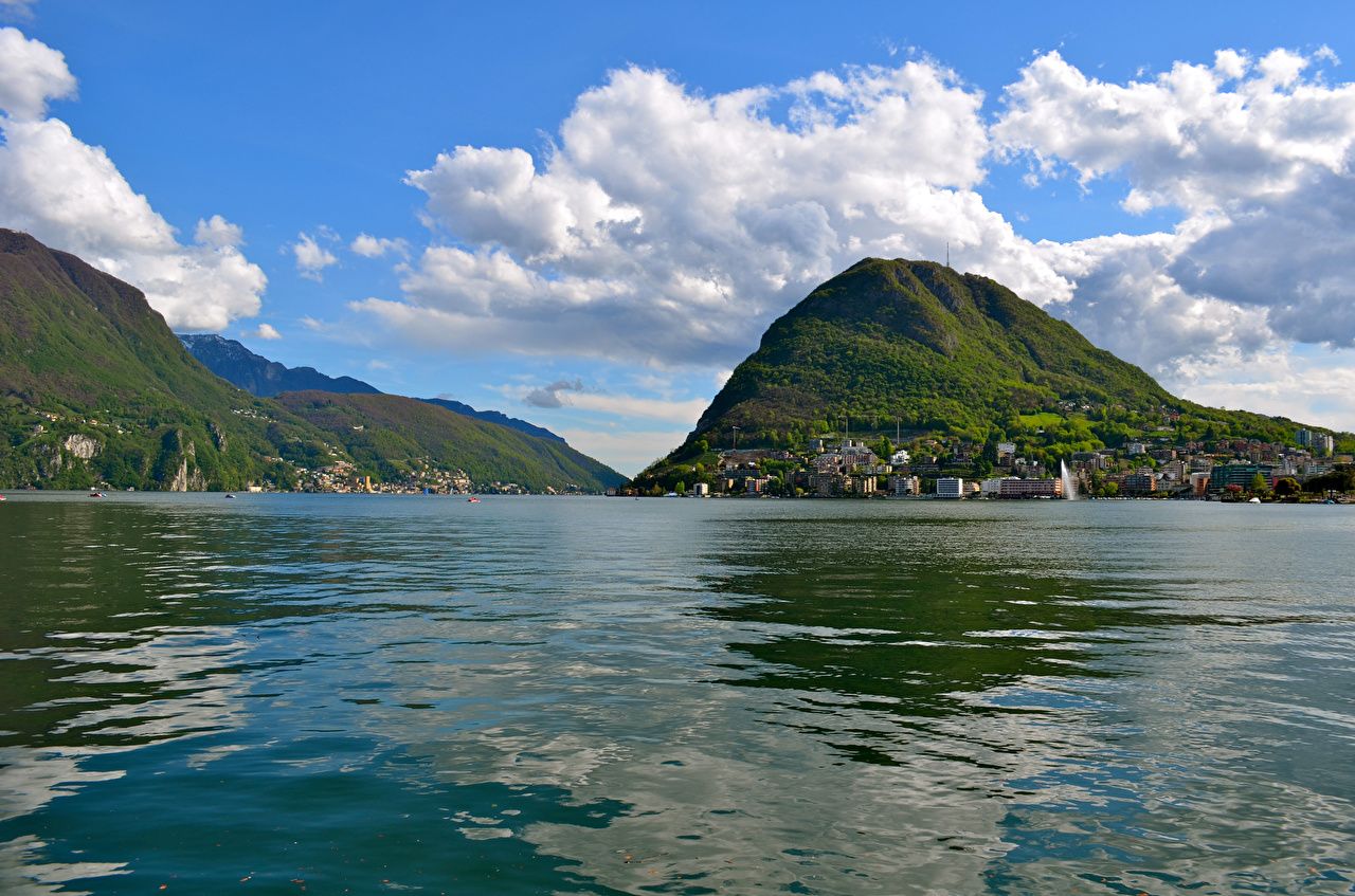 Desktop Wallpaper Switzerland Lugano Nature Mountains Lake Scenery