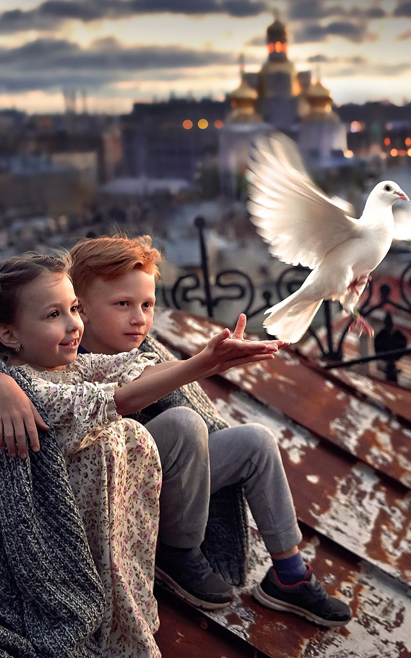 Little Boy And Girl Pigeon Roof 4k Nexus Samsung Galaxy