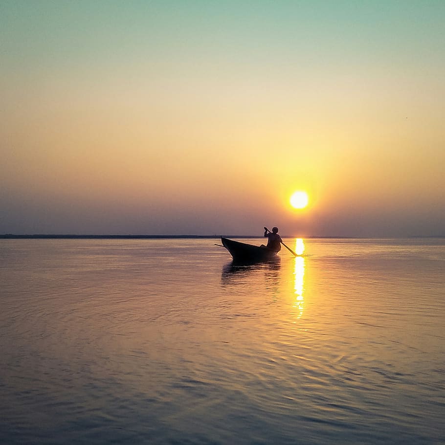 sunset, beautiful sunset, wallpaper, river, boat, brahmaputra, evening sun, water, sky, nautical vessel