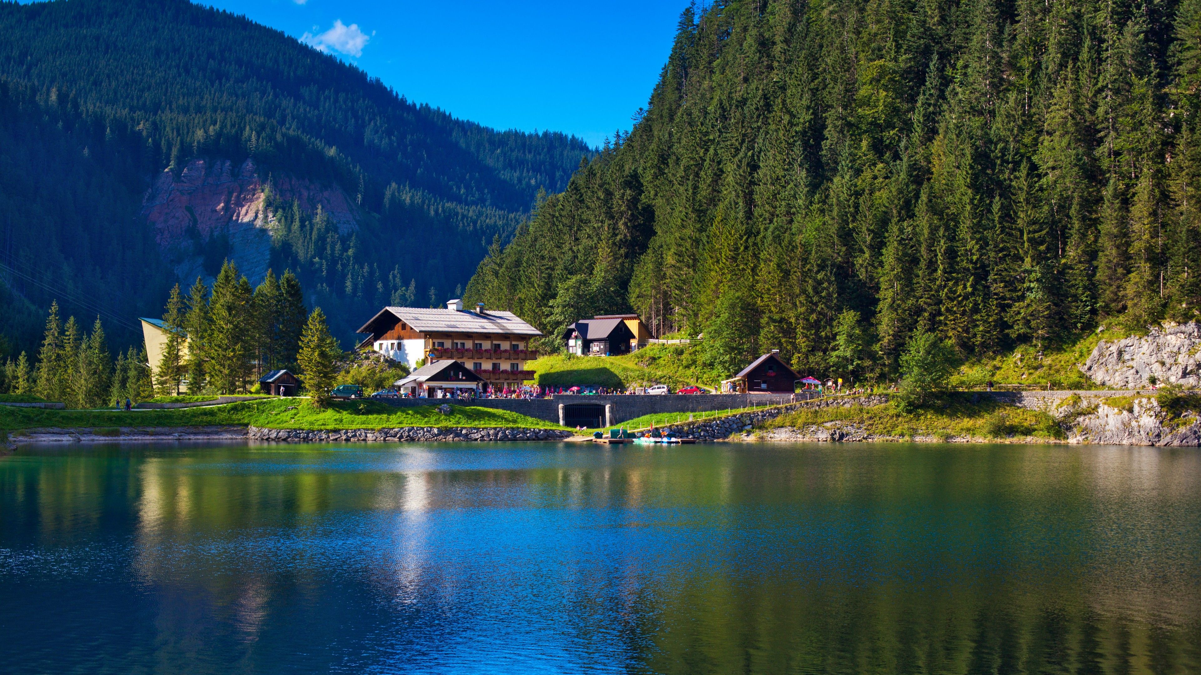 Wallpaper Alps mountains, Lake house, Austria, HD, 4K, World
