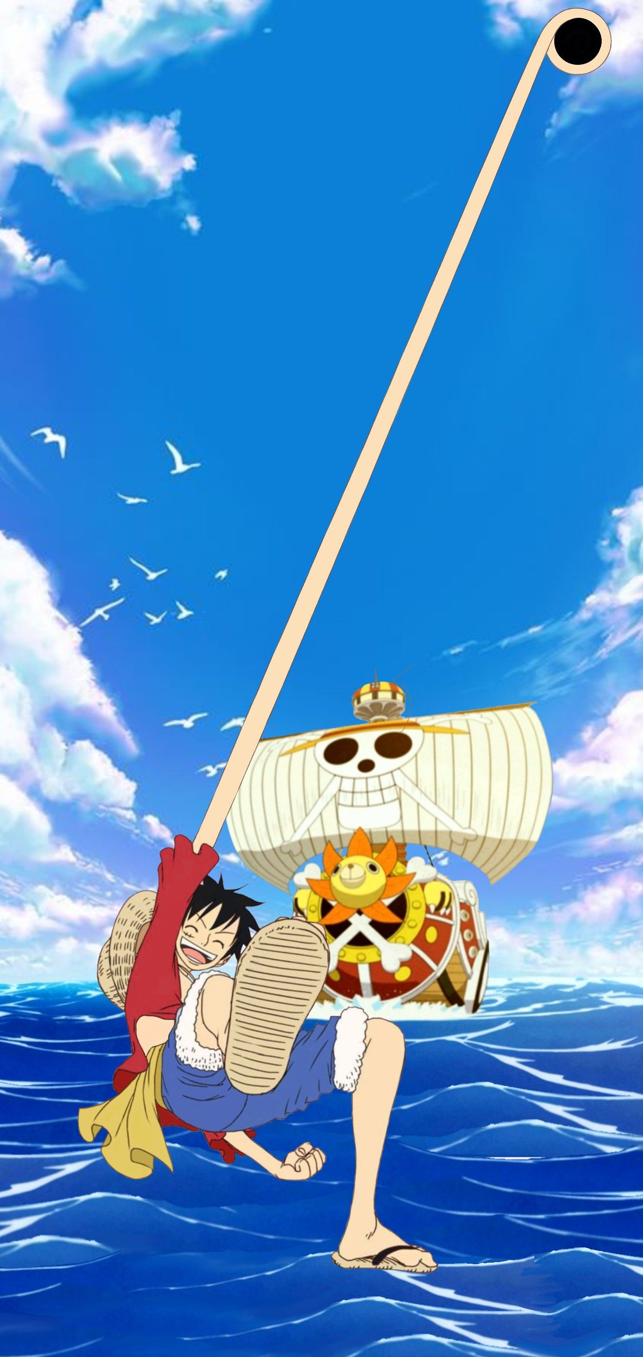 Luffy Ocean Thousand Sunny One Piece Wallpaper Galaxy s10 Luffy's Arm Around Camera Hole Punch. Tatuagens de anime, Luffy, Anime