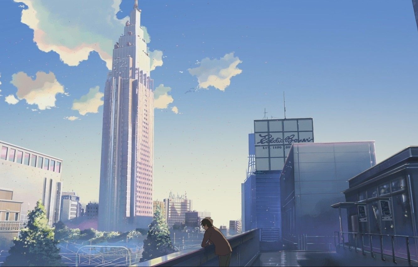 Wallpaper the sky, the city, home, skyscrapers, Anime, guy, is