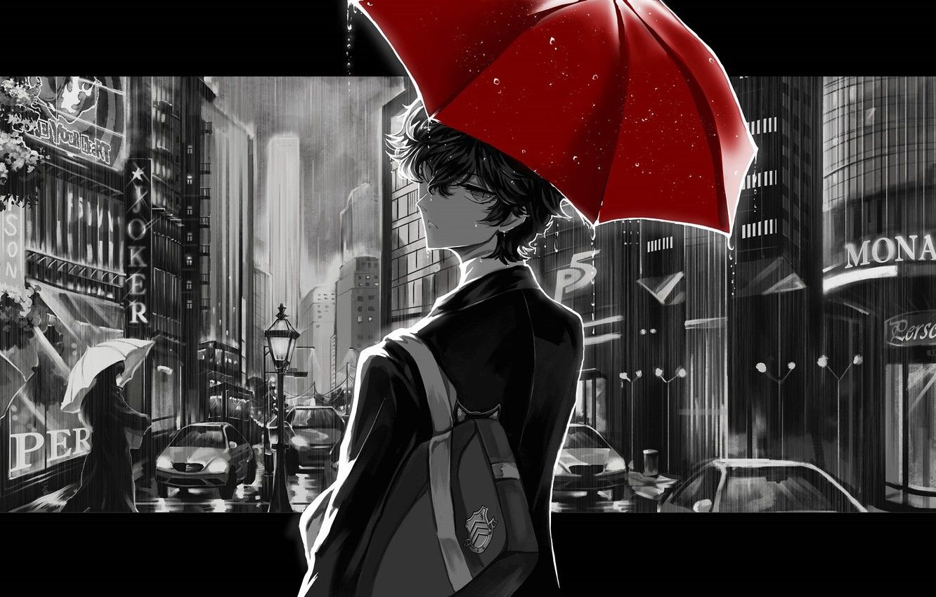 Wallpaper the city, people, the game, umbrella, anime, art, guy