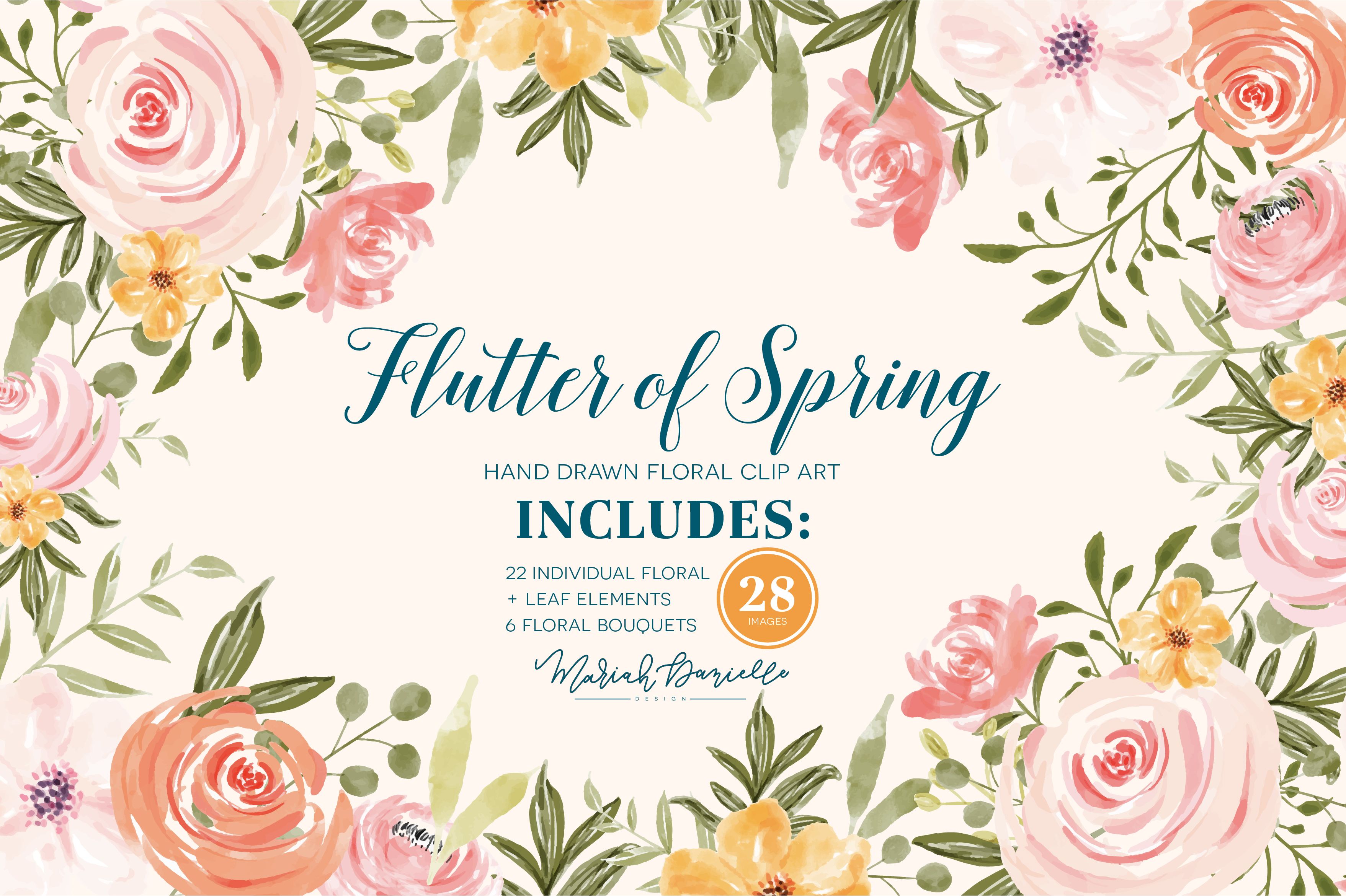 Flutter of Spring Flower Clipart Set. Flower clipart, Clip art