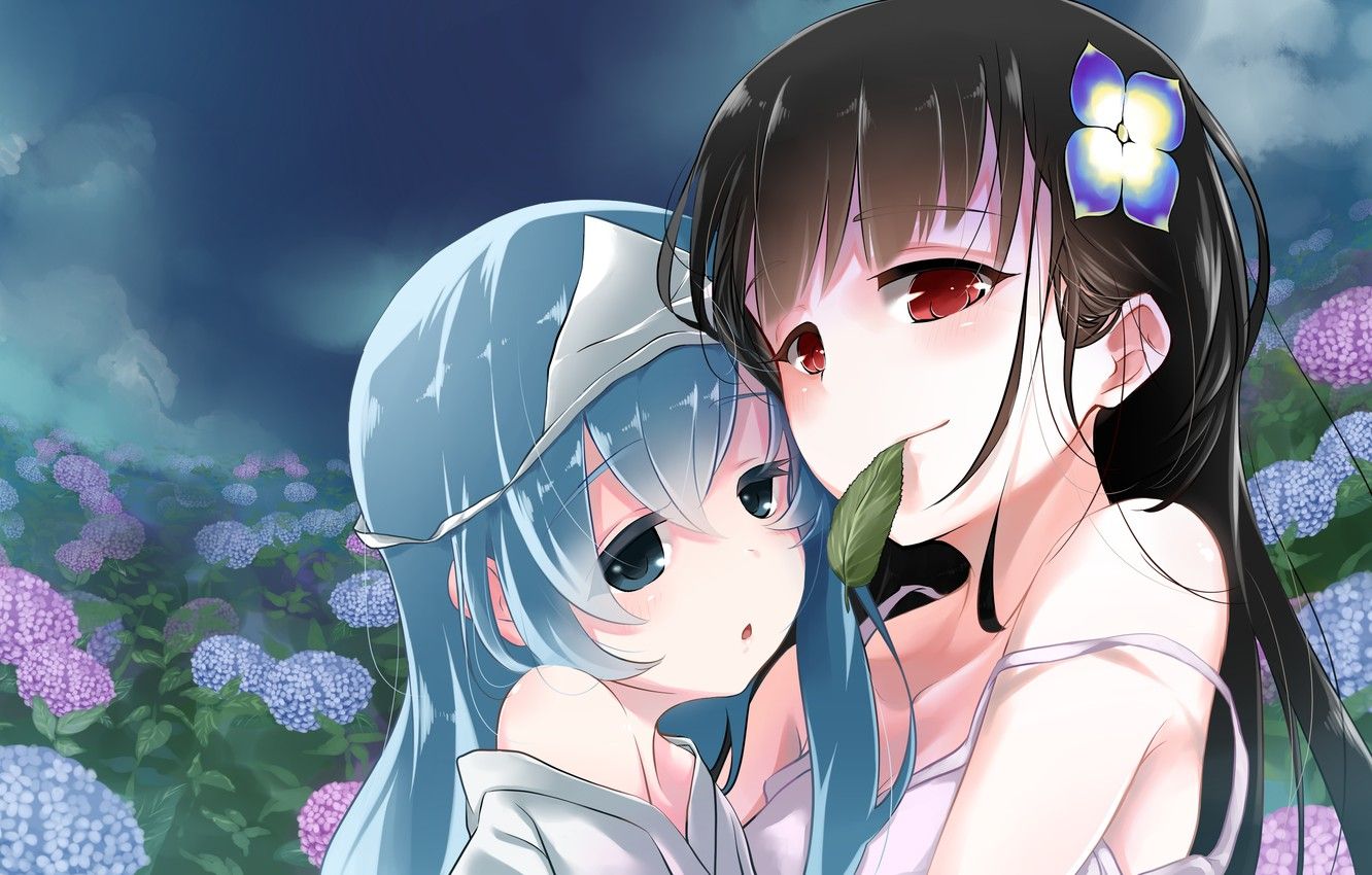 Wallpaper flowers, girls, hydrangea, Sankarea image for desktop, section сёнэн