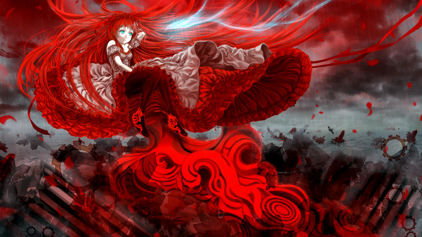 Download 1366x768 Anime Girl, Dress, Loli, Red Theme Wallpaper