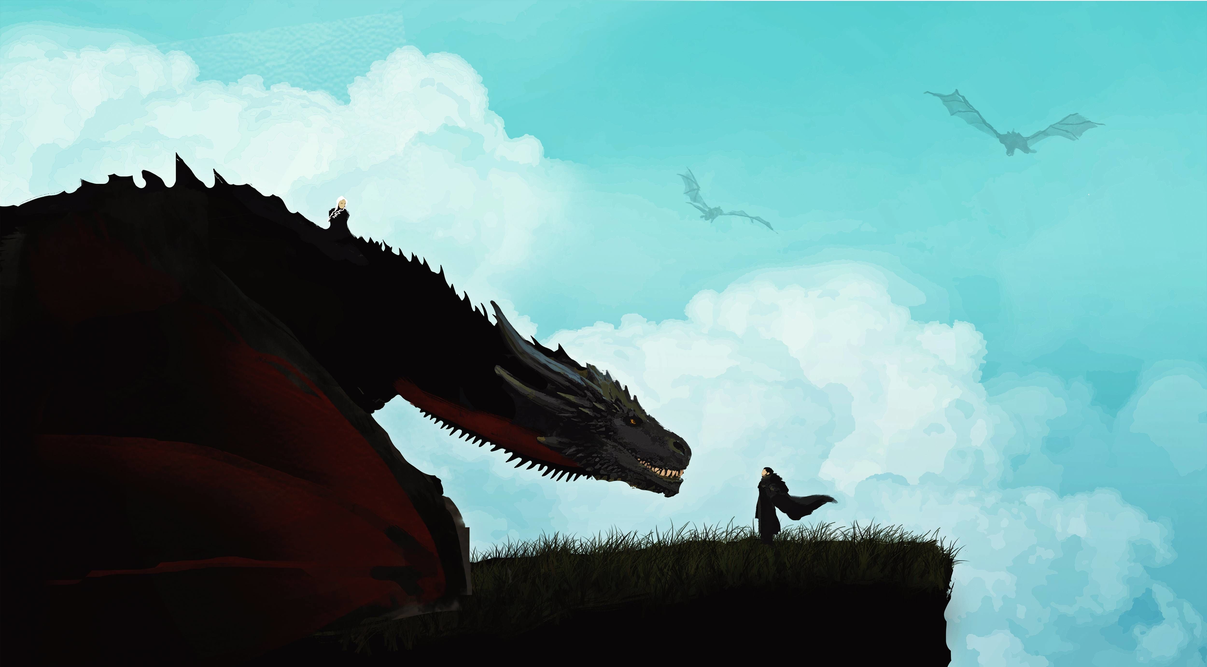 Jon Snow Meets The Dragon Minimal Wallpaper, HD Movies 4K