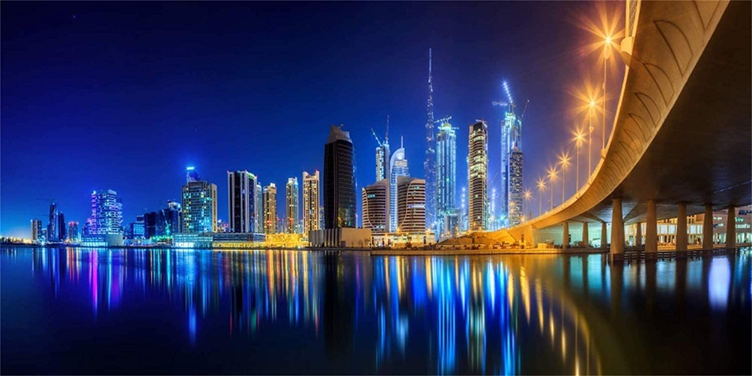 Amazon.com, 10x5ft Beautiful New York City Nightscape Backdrop Polyester Overpass Across The Still Lake Metropolis Skyscrapers Reflect On The Water Background Event Activities Shoot Landscape Wallpaper, Camera & Photo