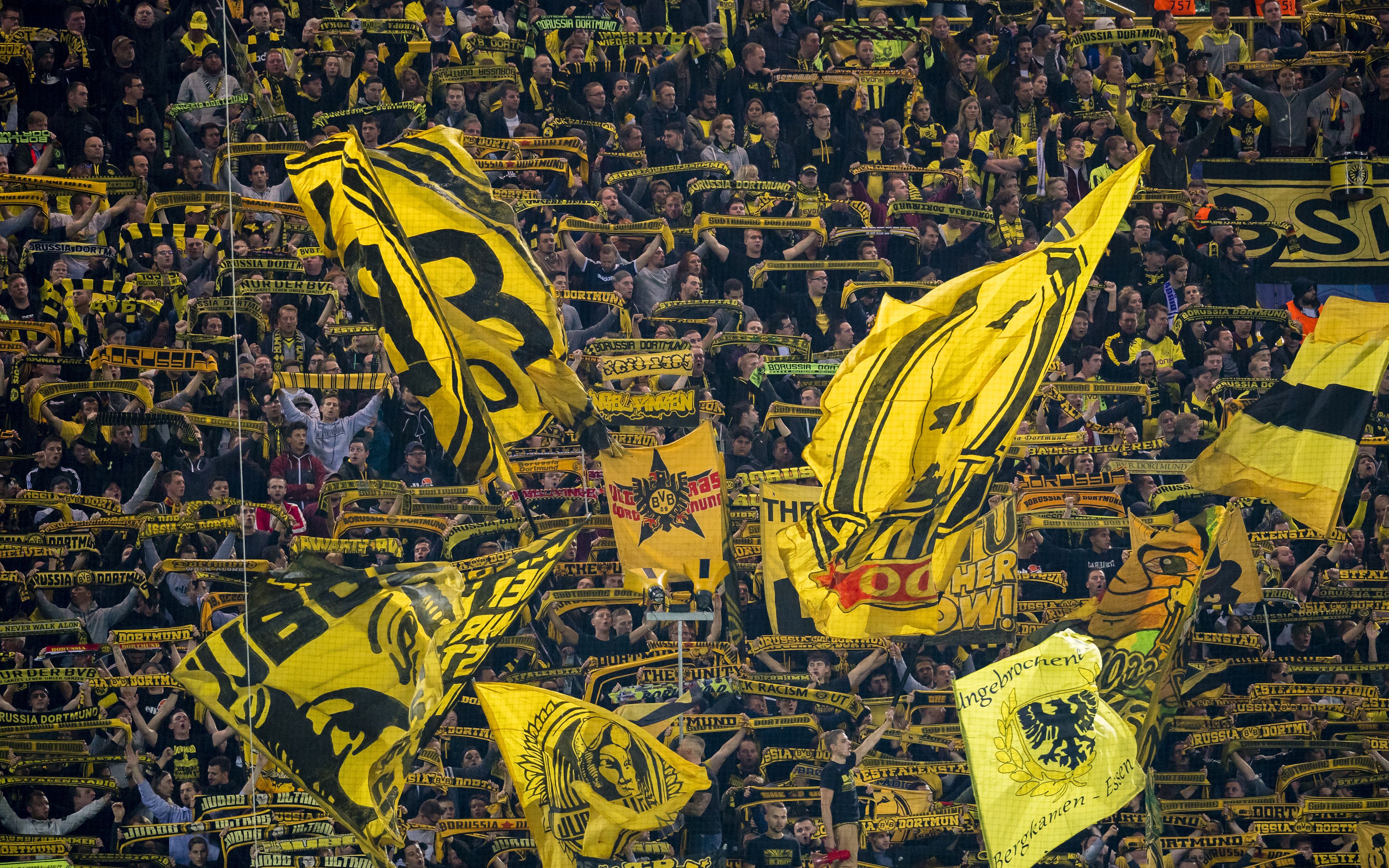 Download wallpaper Borussia Dortmund, 4k, fans, tribune