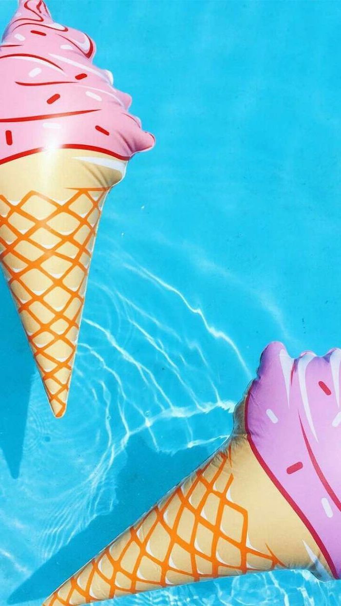 Pool Blue Water Cute Wallpaper Pink Ice Cream Cones Floats. Cute Wallpaper, Cute Summer Wallpaper, Cute Lockscreens
