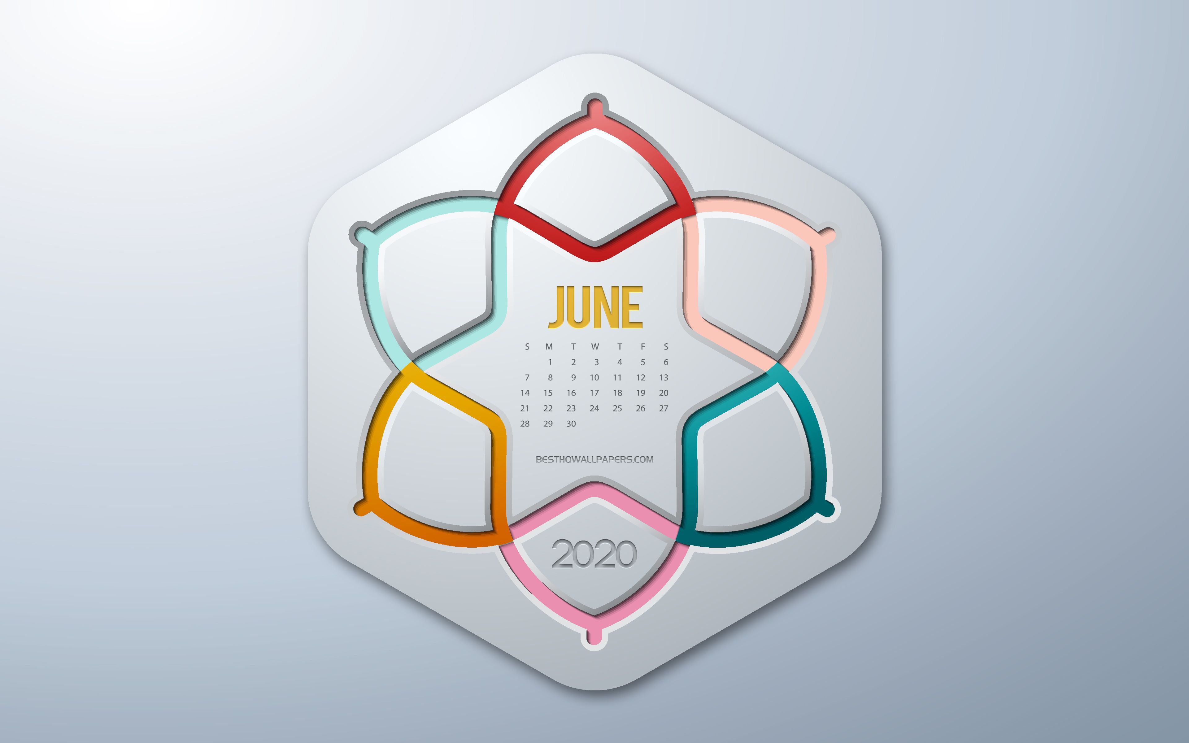 Download wallpapers 2020 June Calendar, infographics style, June