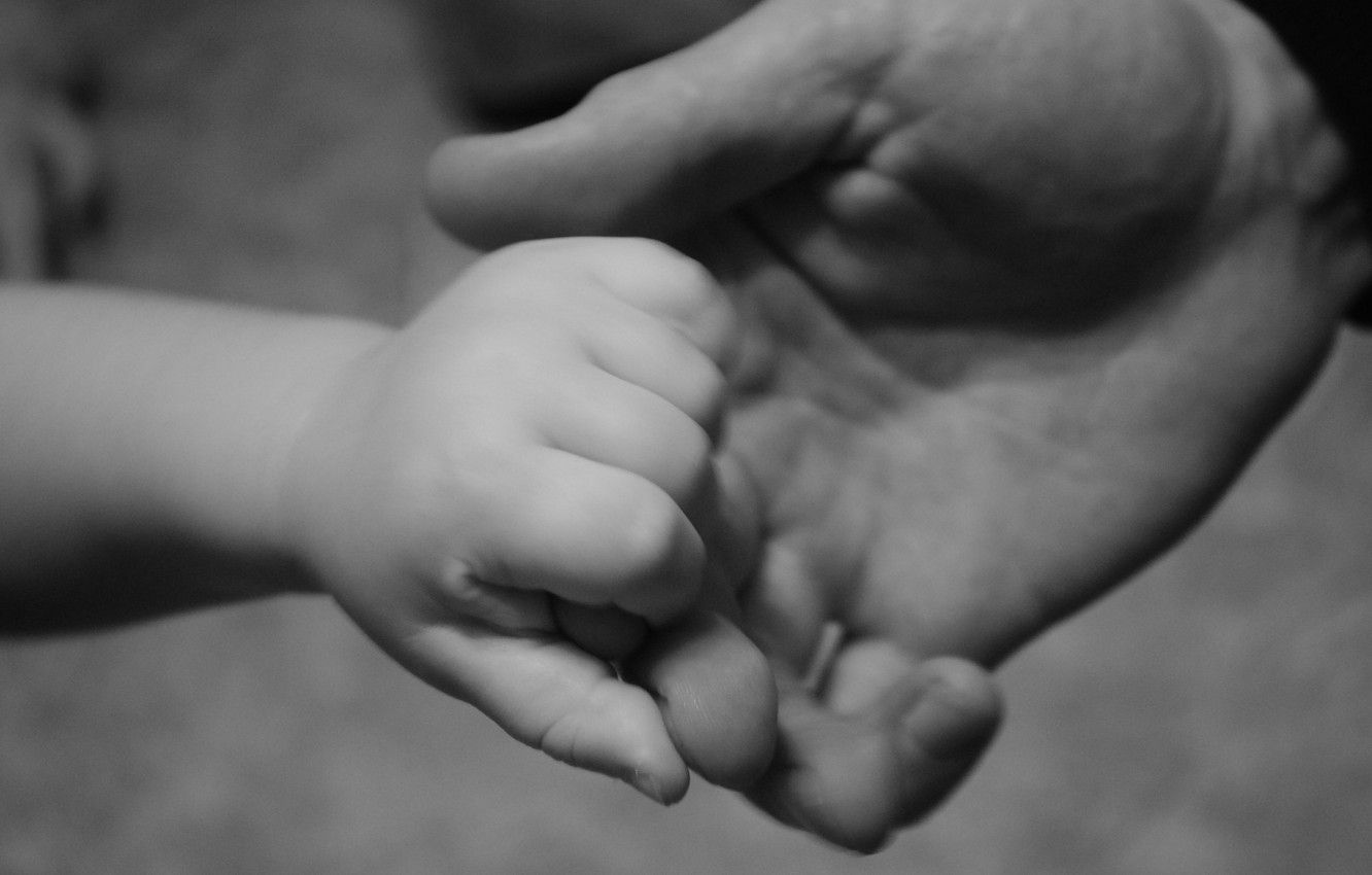 Wallpaper children, child, black and white, hands, father, baby