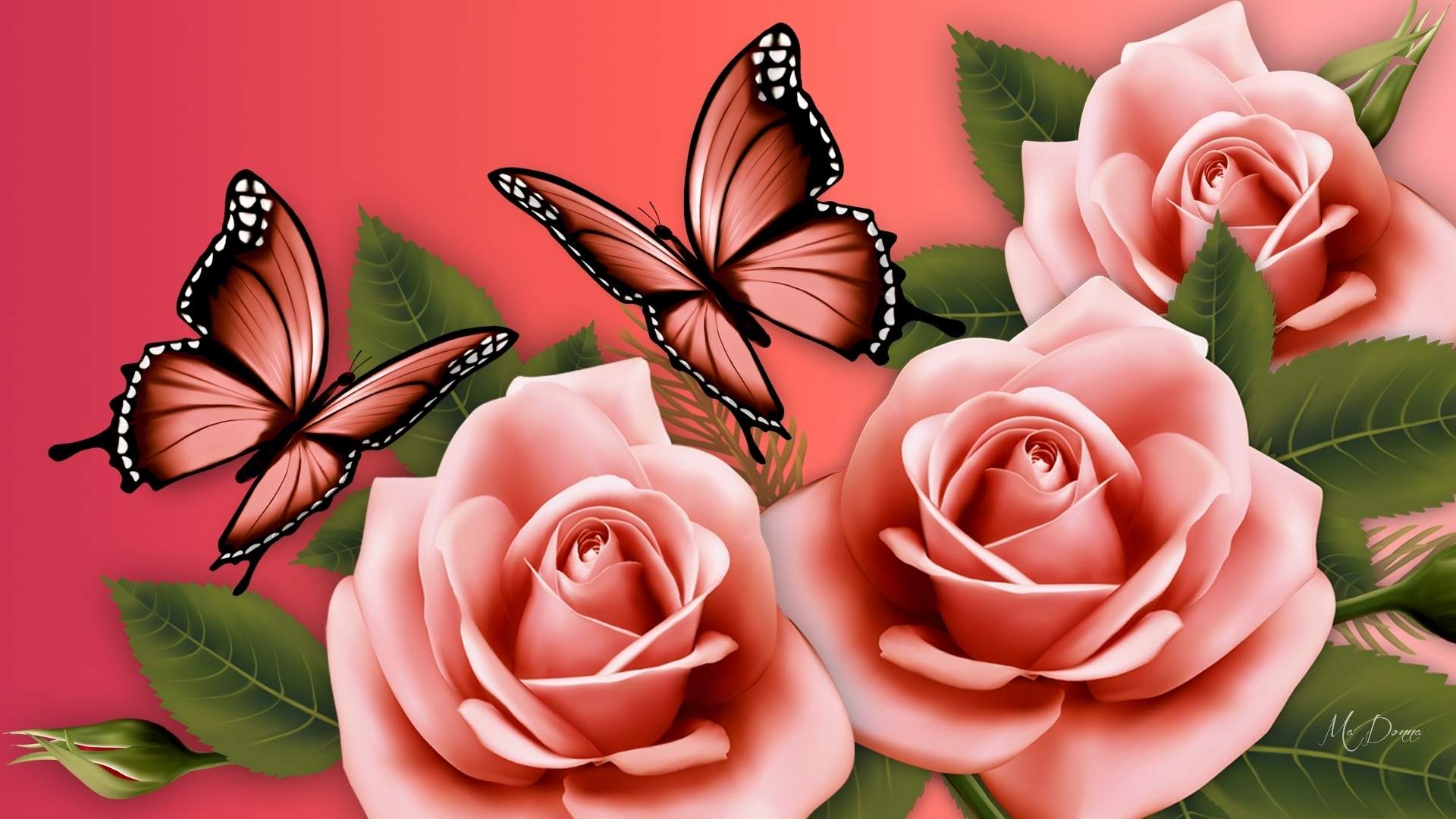 Flowers With Butterfly Wallpaper HD