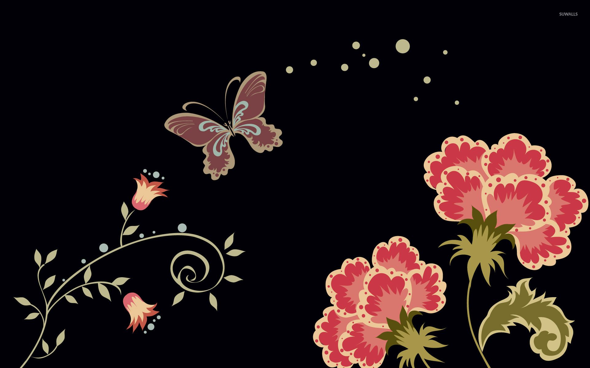 Flowers and butterfly wallpaper wallpaper