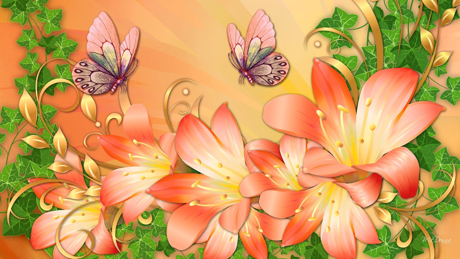 Cartoon Flowers And Butterflies Wallpaper Wallpaper