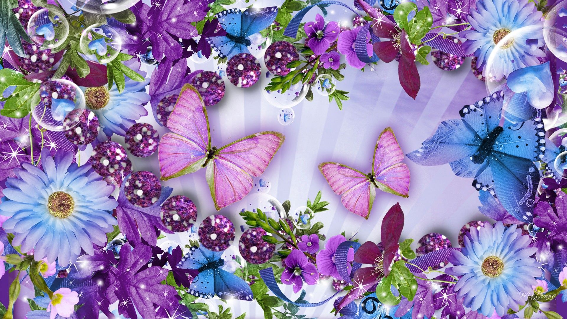 Flowers And Butterflies Wallpaper