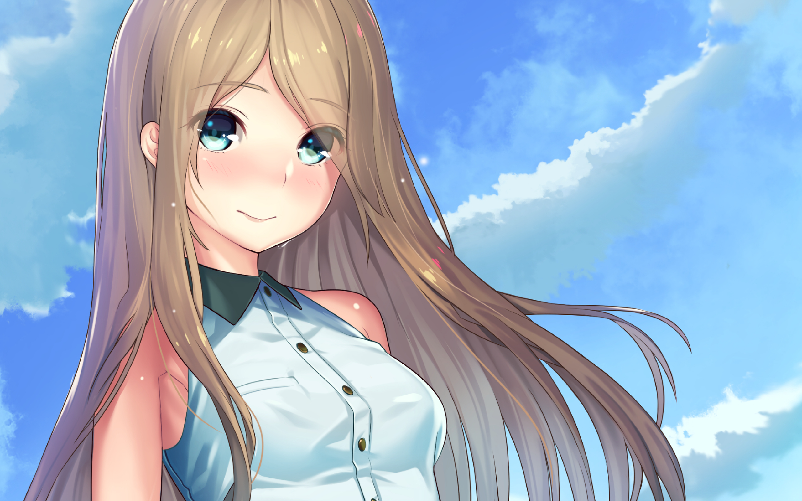 Download 2560x1600 Anime Girl, Blonde, Clouds, Cute Wallpaper