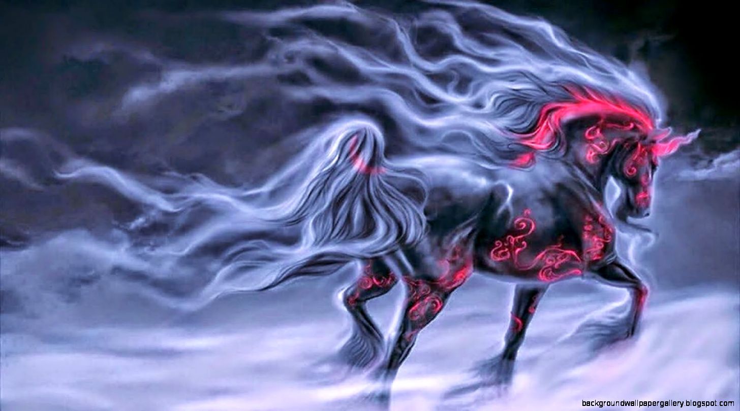 Dreamy Fantasy Black Unicorn Artwork Wallpaper. Background