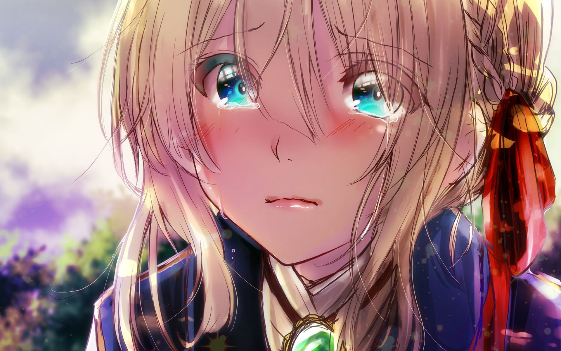 Download wallpaper Violet Evergarden, cry, manga, anime