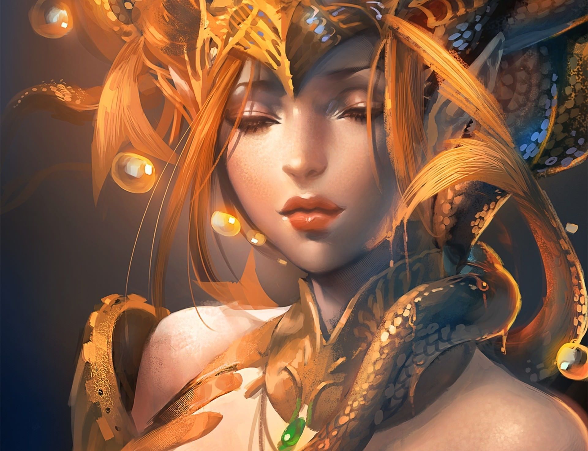 Beautiful Golden Dragon Girl Wallpaper
