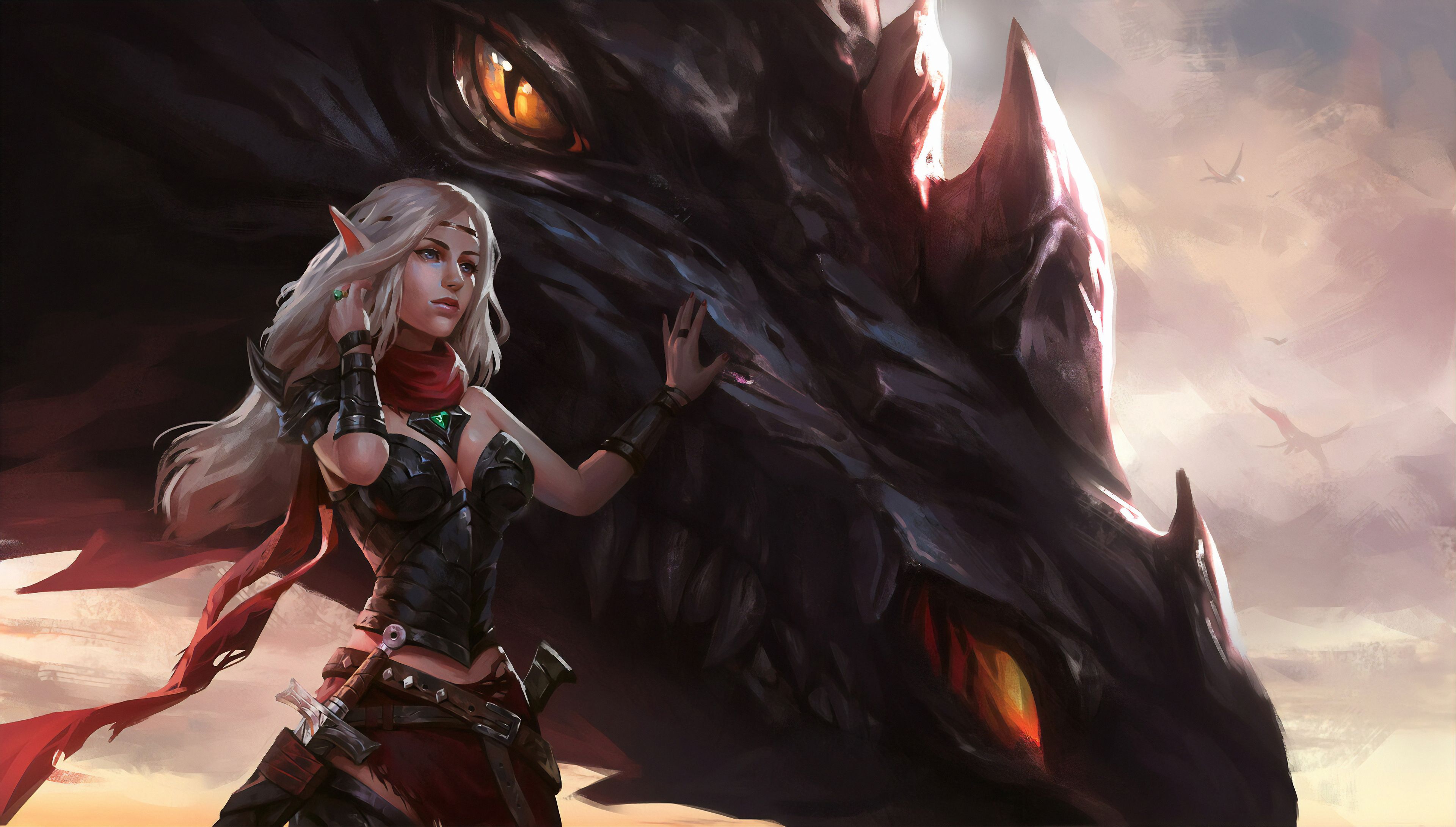 Warrior Girl With Dragon 1440x900 Resolution HD 4k