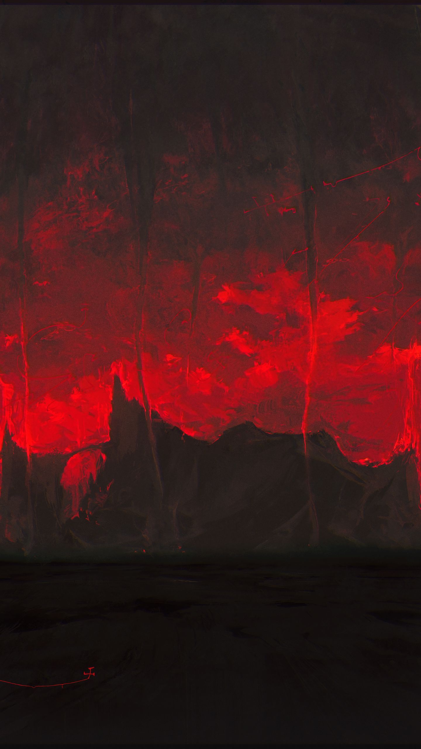 Download wallpaper 1440x2560 mountains, dark, art, red, black qhd