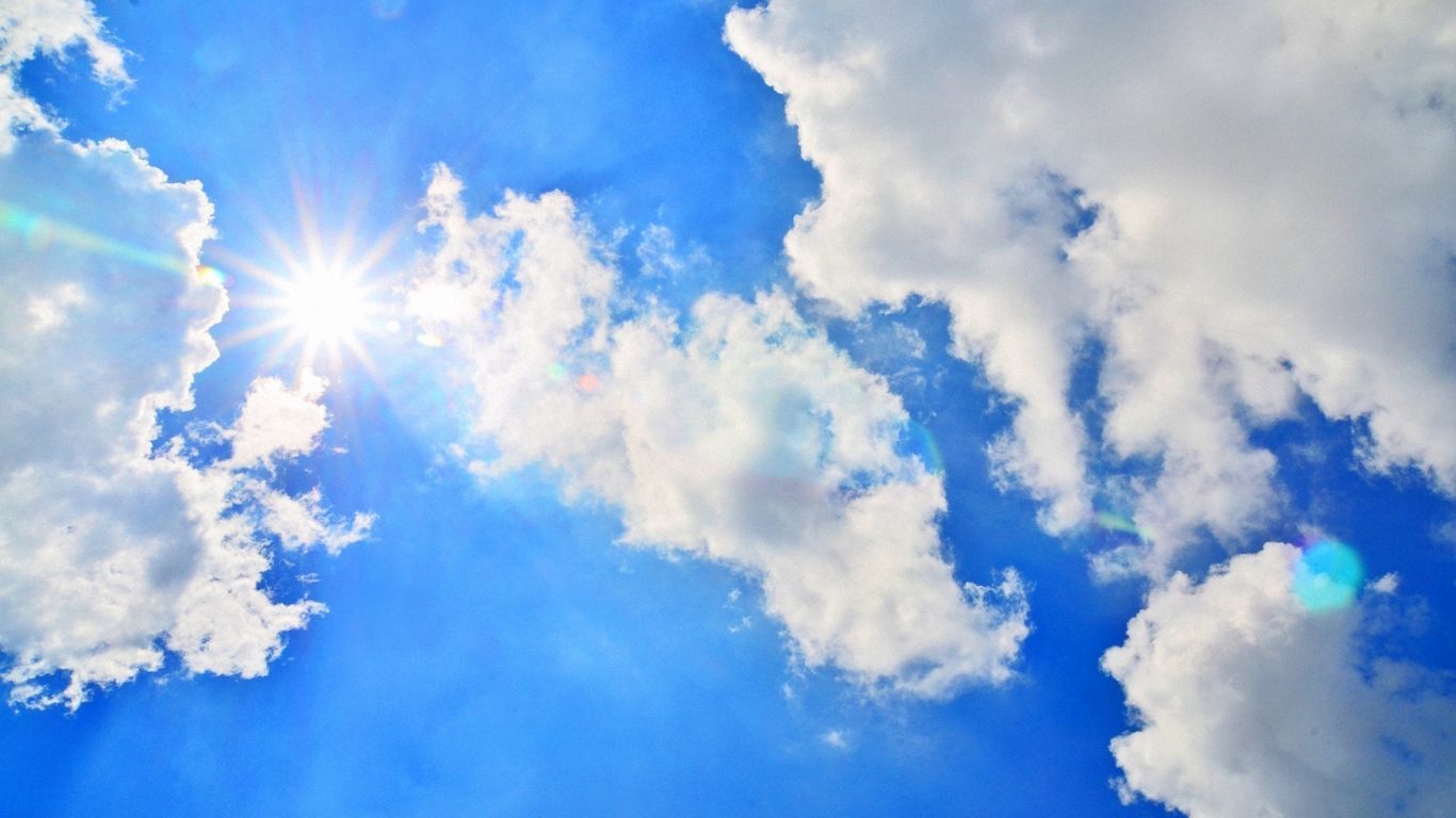 Download wallpaper 1366x768 blue sky, sun, light, clouds, day, air
