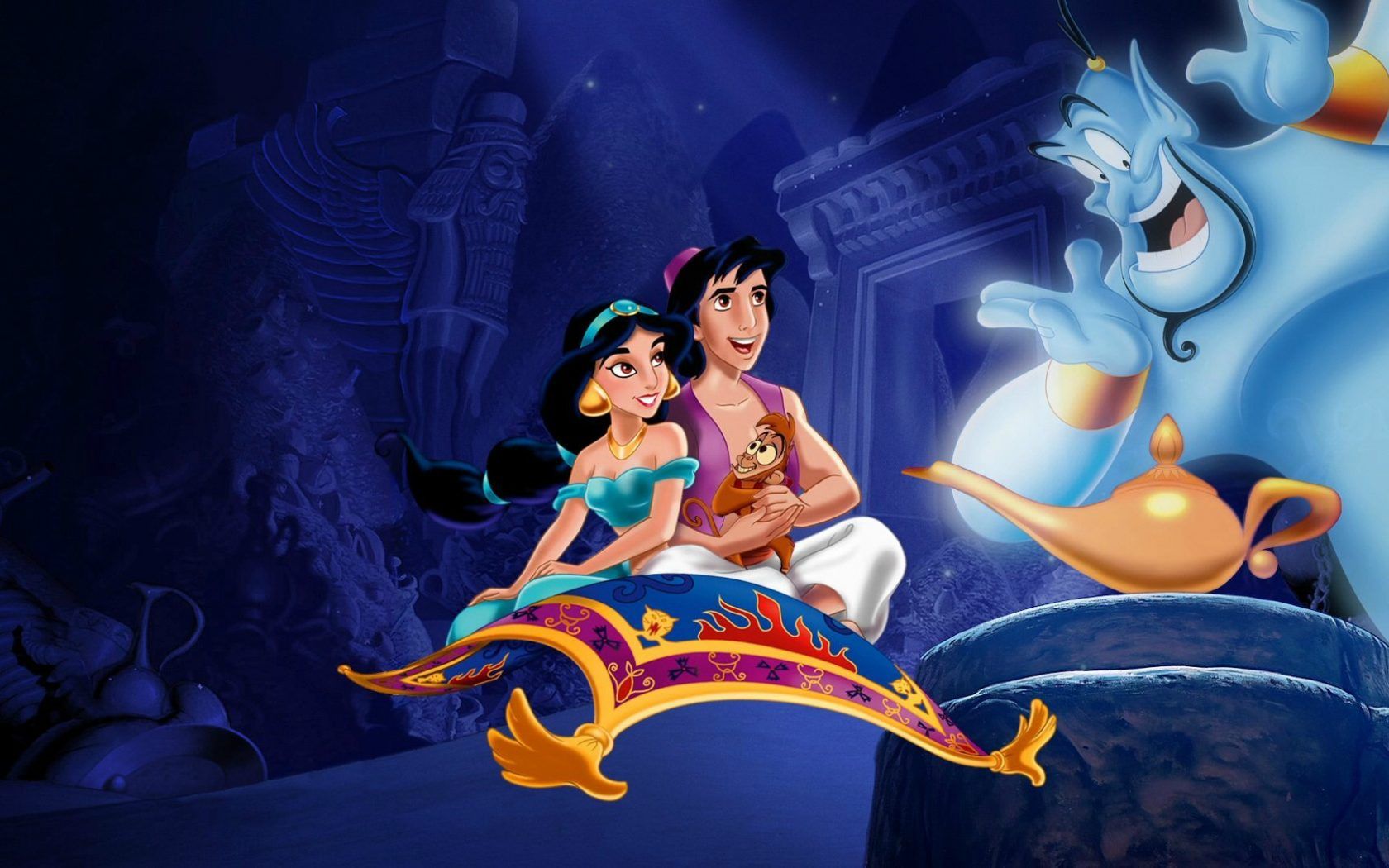 Monkey Abu Aladdin And Jasmine Flying Carpet Disney Film Desktop