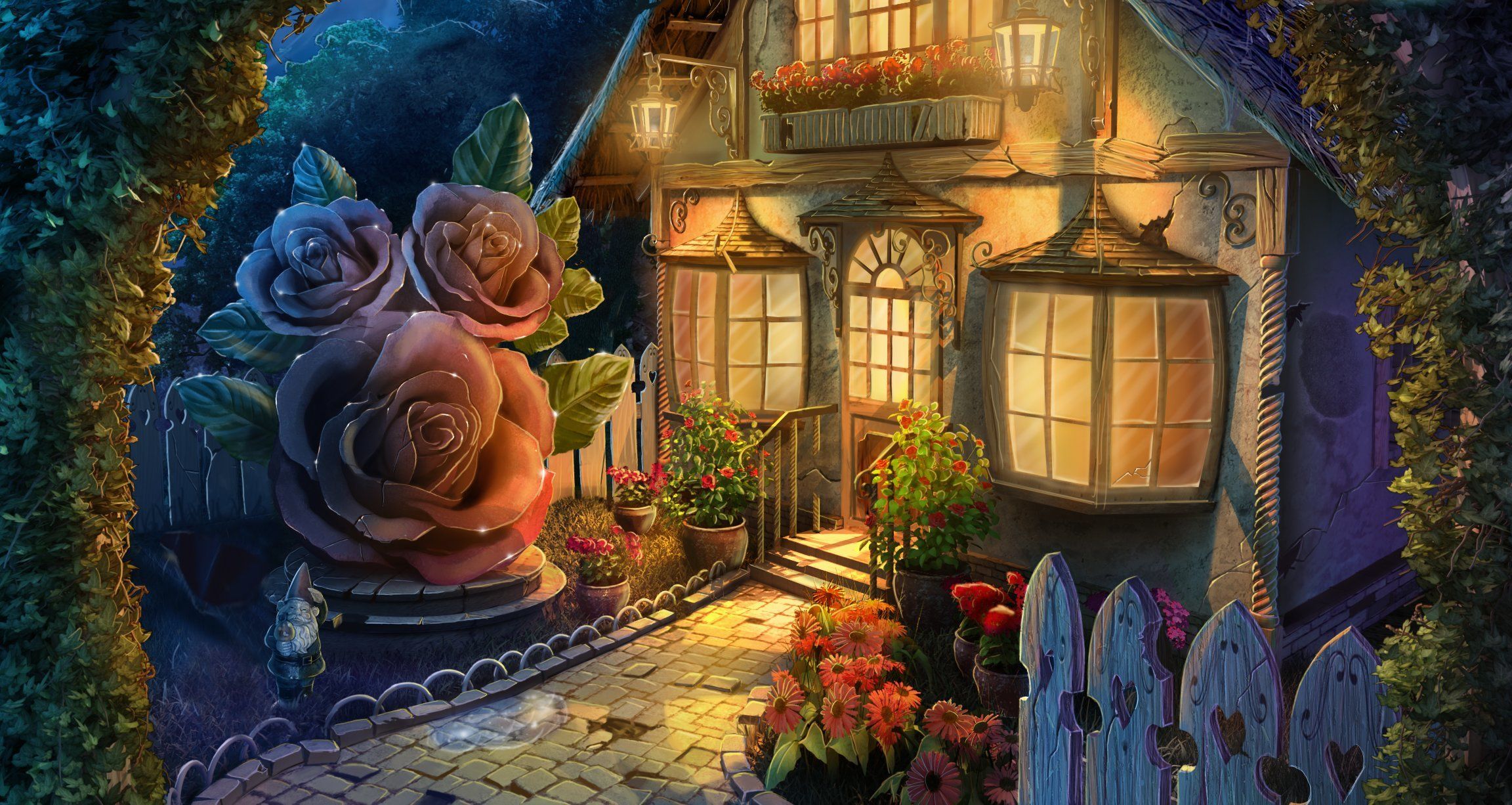 Fantasy House of Flowers HD Wallpaper. Background Image