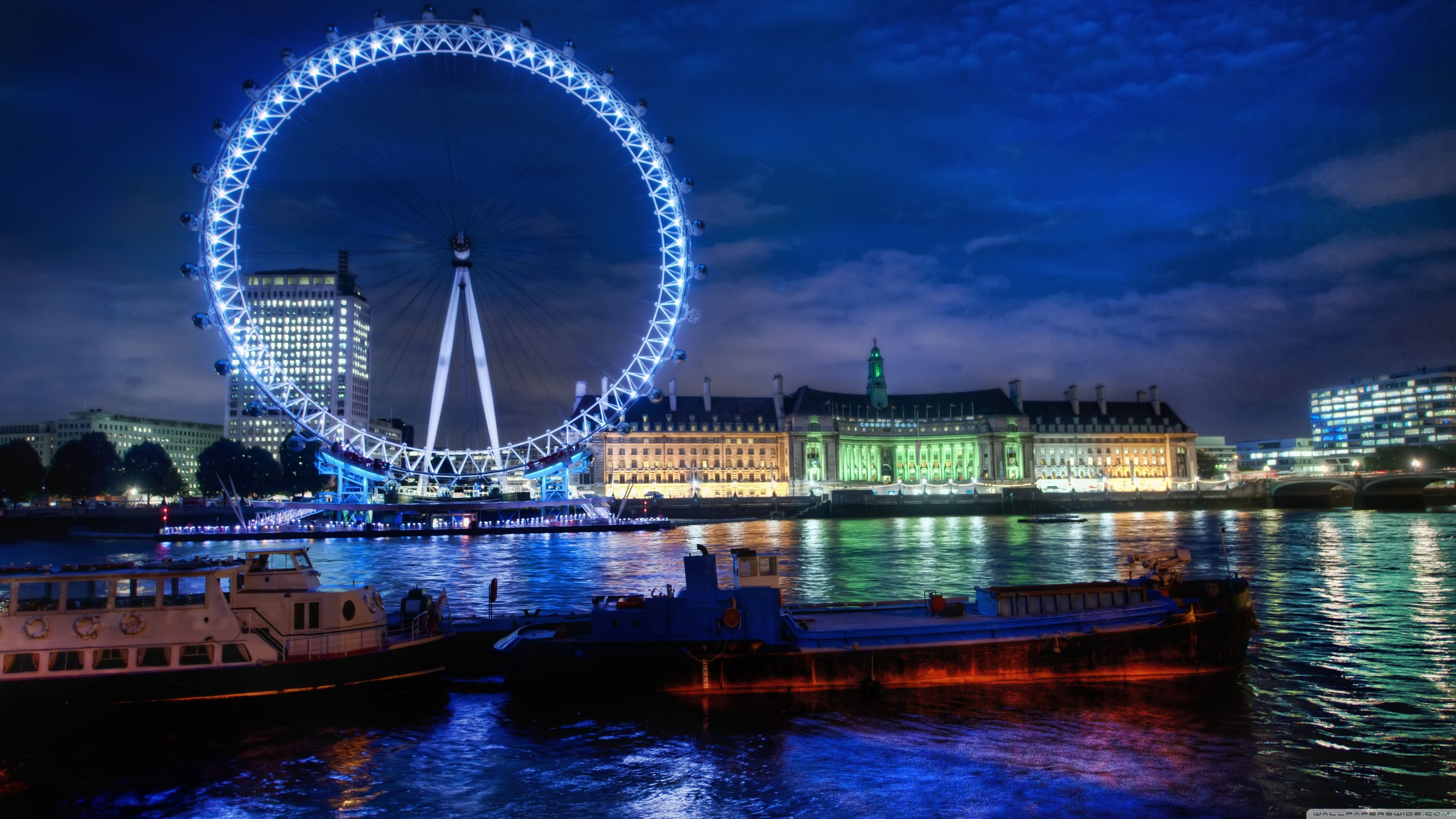 The London Eye At Night Ultra HD Desktop Background Wallpaper