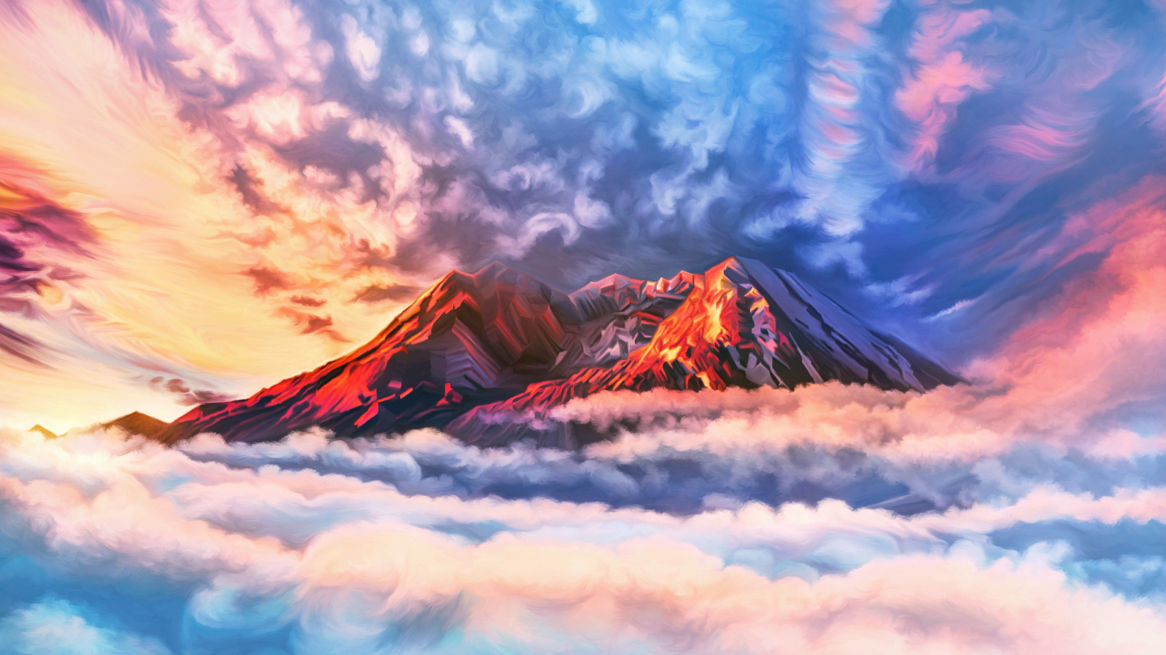 Illustration Artwork Sky Mountains Clouds 4k, HD Artist, 4k