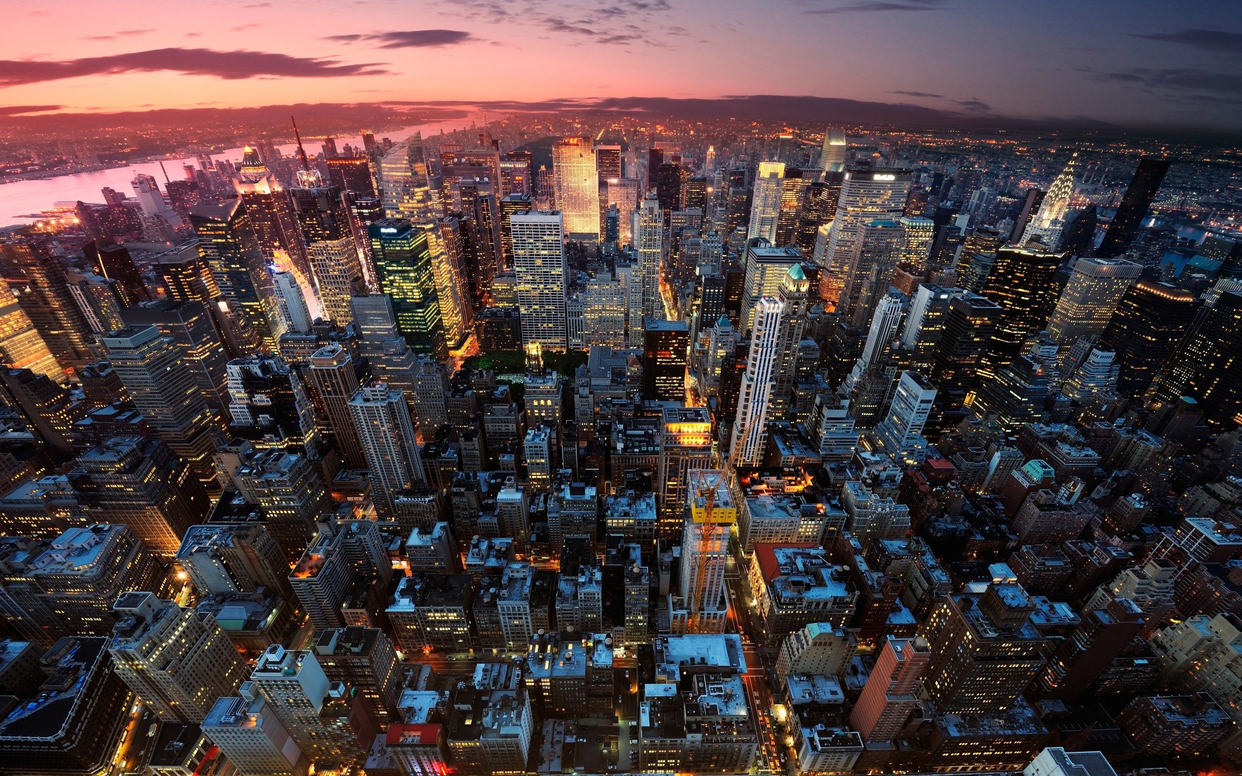 New York Manhattan USA city panorama night sunset lights light