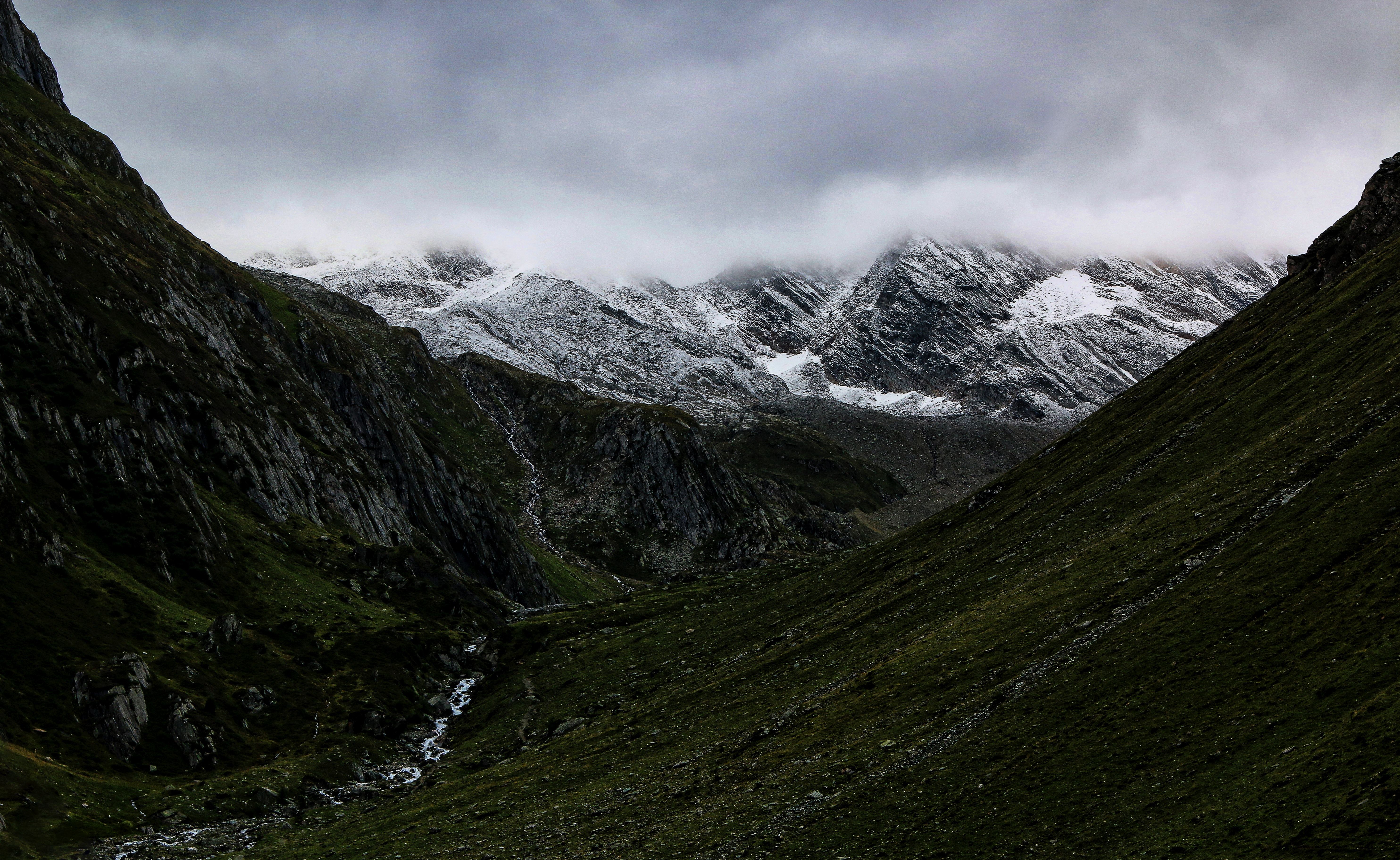 Free photo: Mountain Valley Under Cloudy Sky, Scenic