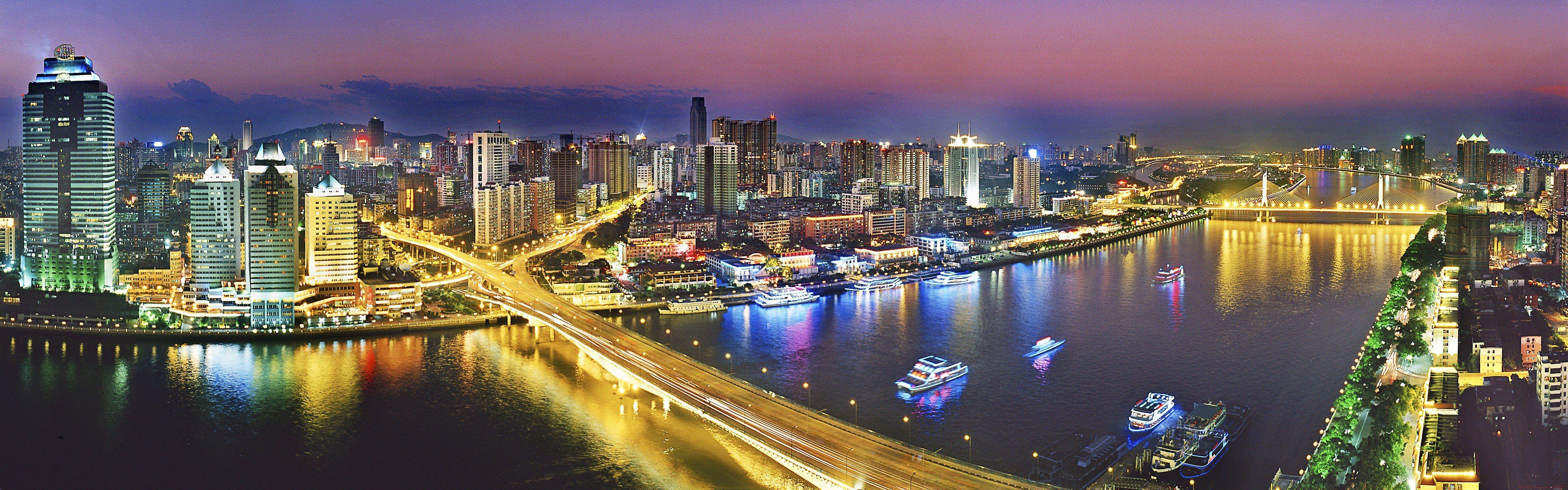 cityscapes, China, Ships, Bridges, Skyscrapers, City, Lights