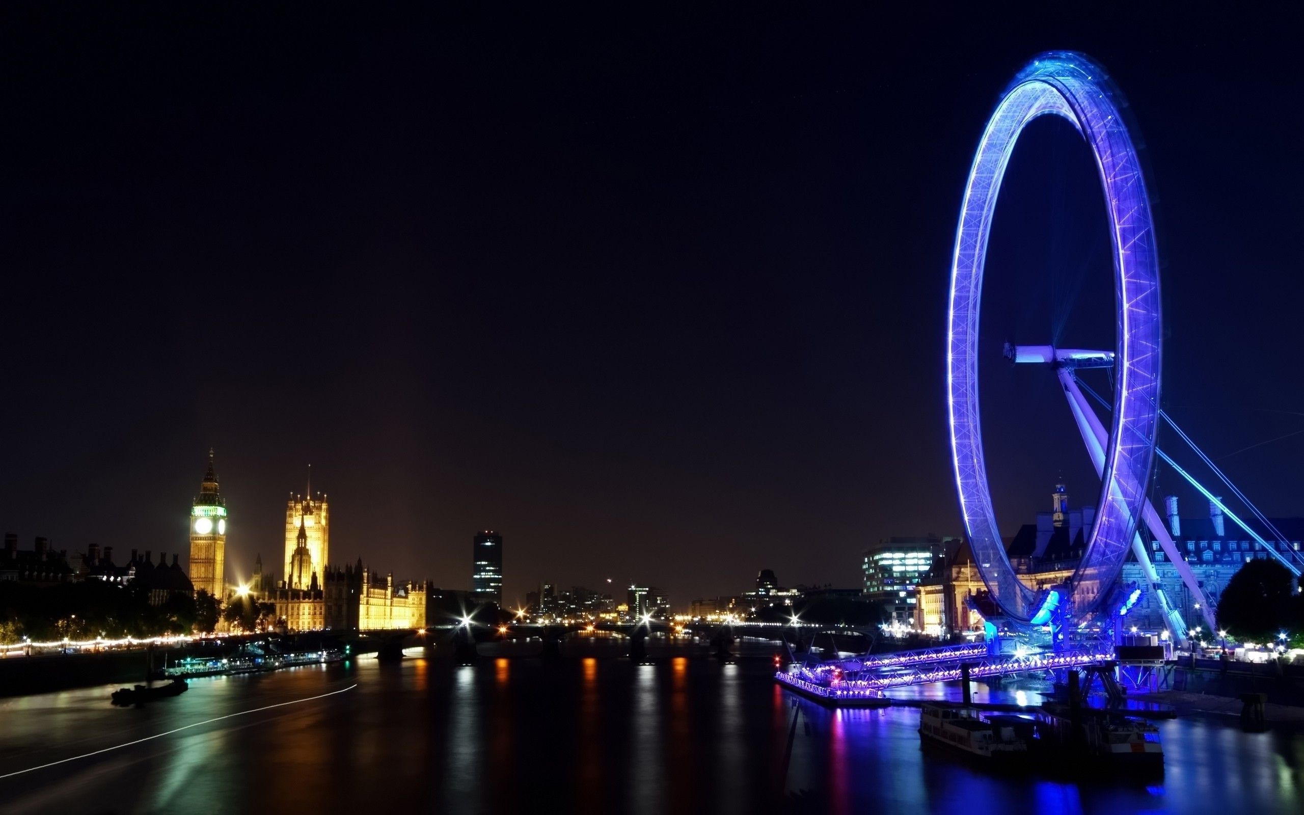 London, London Eye, Ferris Wheel, Big Ben, Lights, Night, River