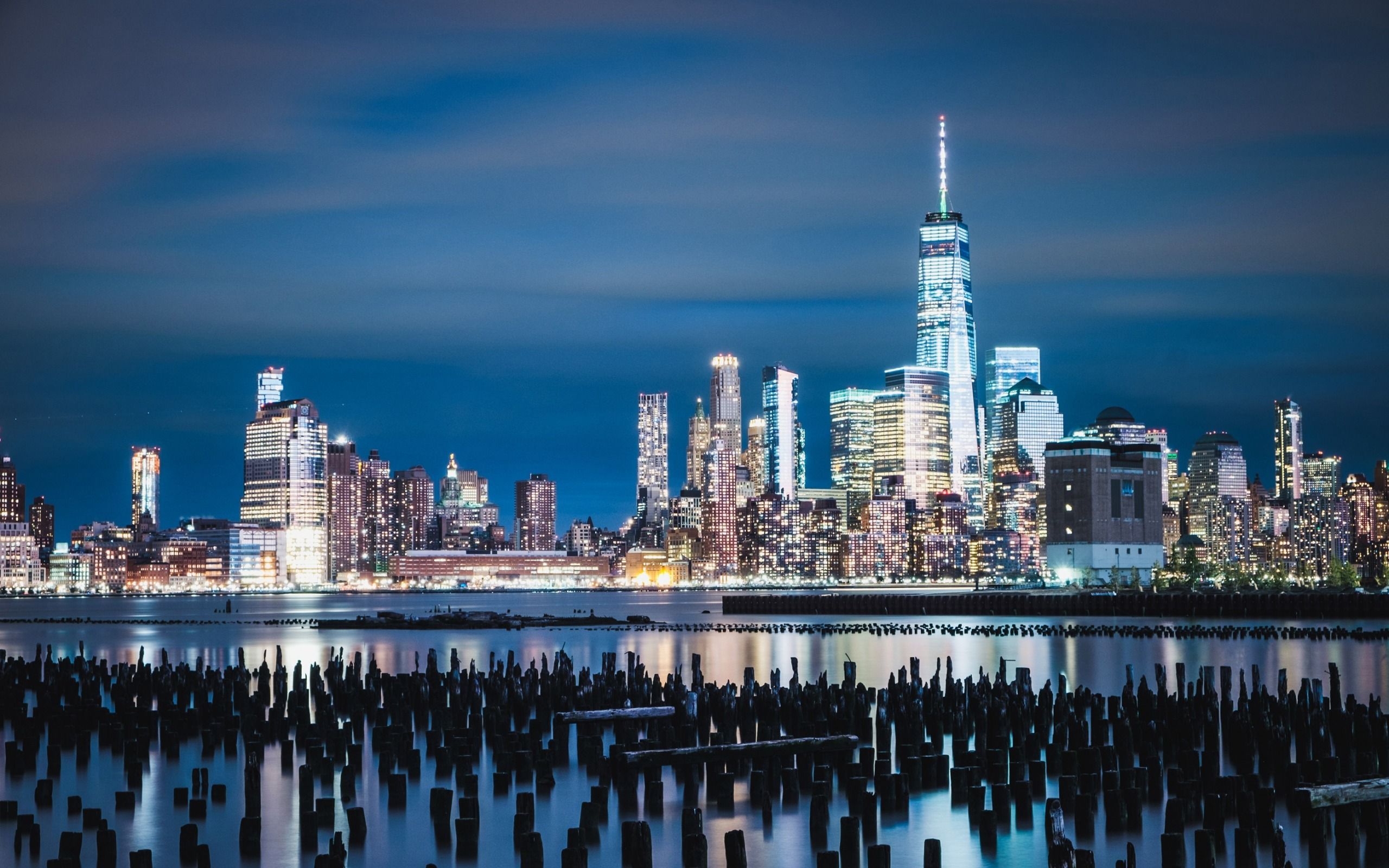Download wallpaper New York, city panorama, night, city lights
