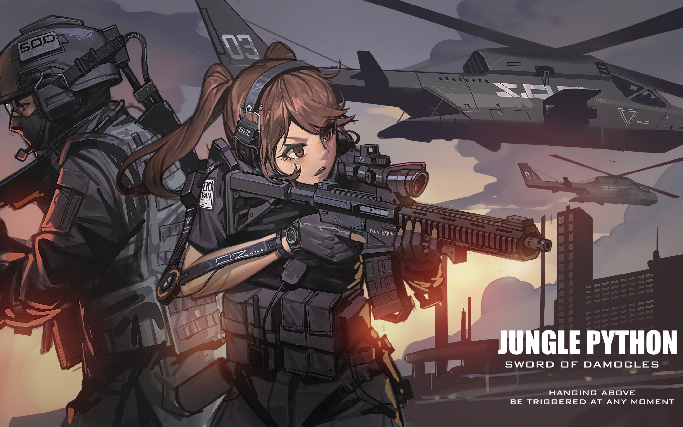 Download 2880x1800 Anime Military Girl, Combat Vehicle, Headphones Wallpaper for MacBook Pro 15 inch